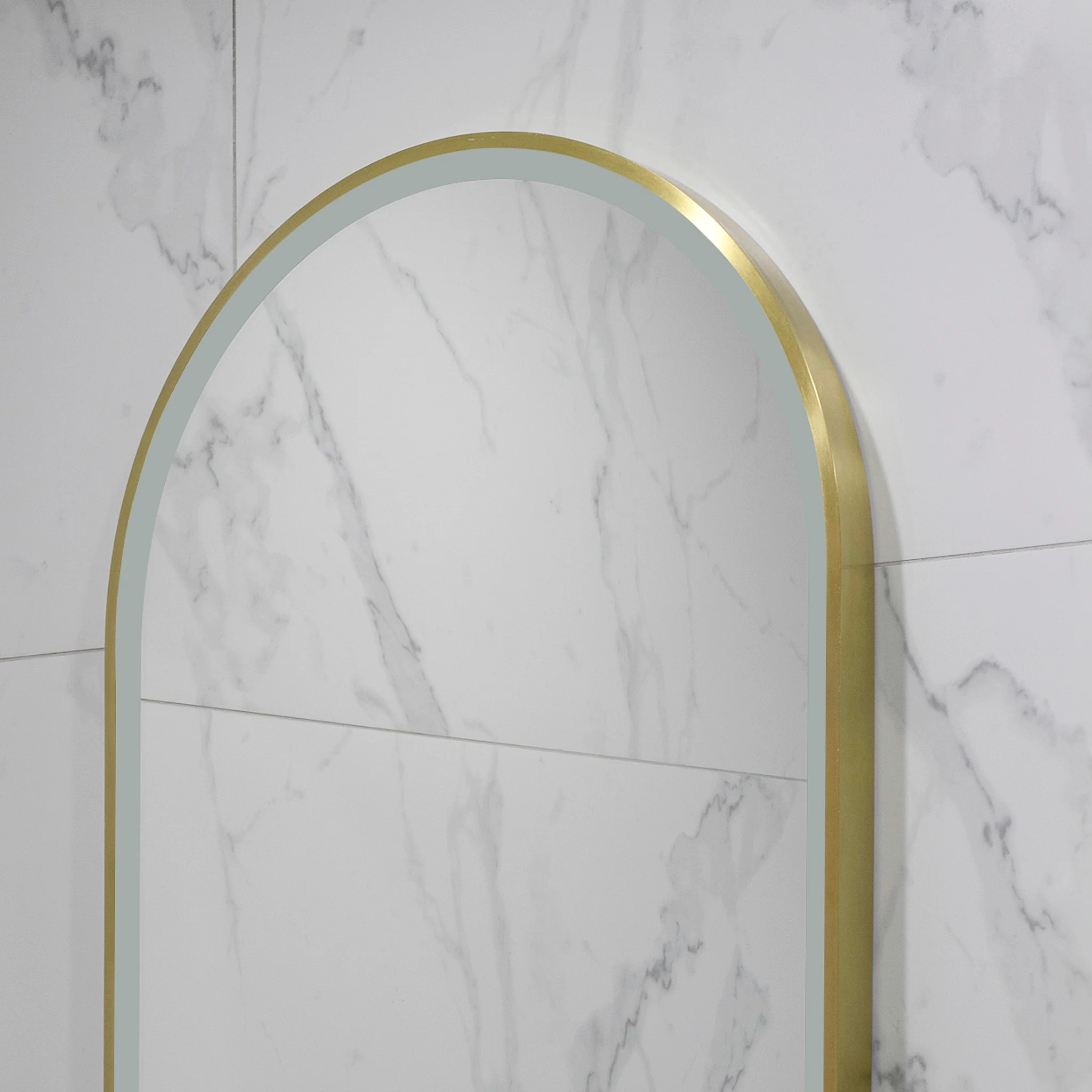 Arco Arch 550mm x 1000mm Frontlit LED Framed Mirror with Demister, Brushed Brass (Gold) Frame - Image 11