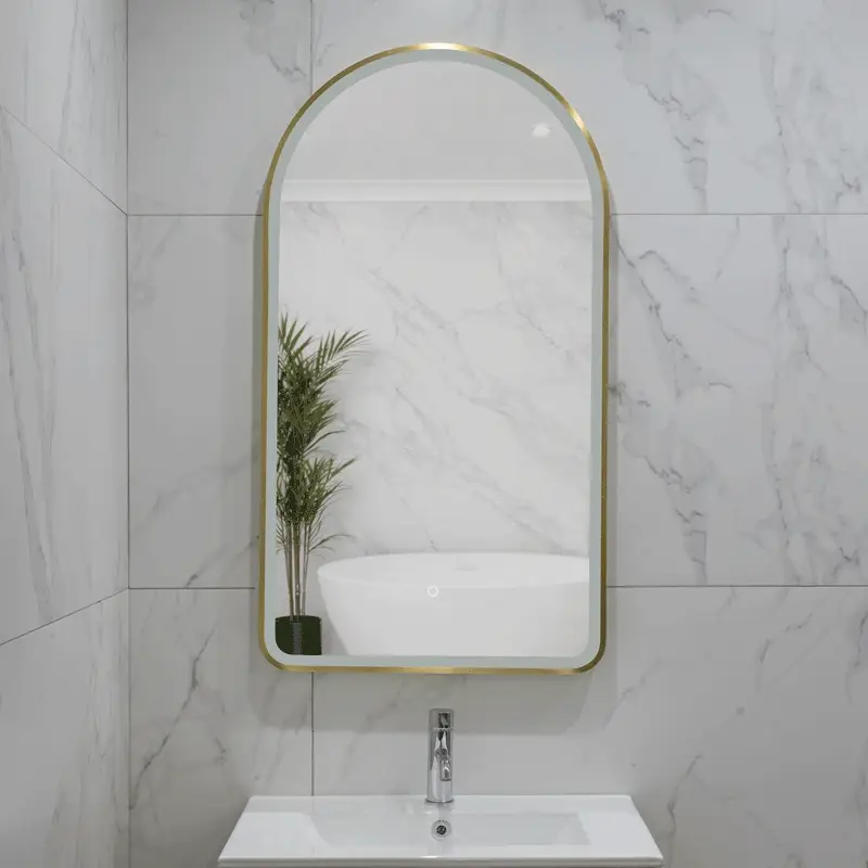 Arco Arch 550mm x 1000mm Frontlit LED Framed Mirror with Demister, Brushed Brass (Gold) Frame - Image 3