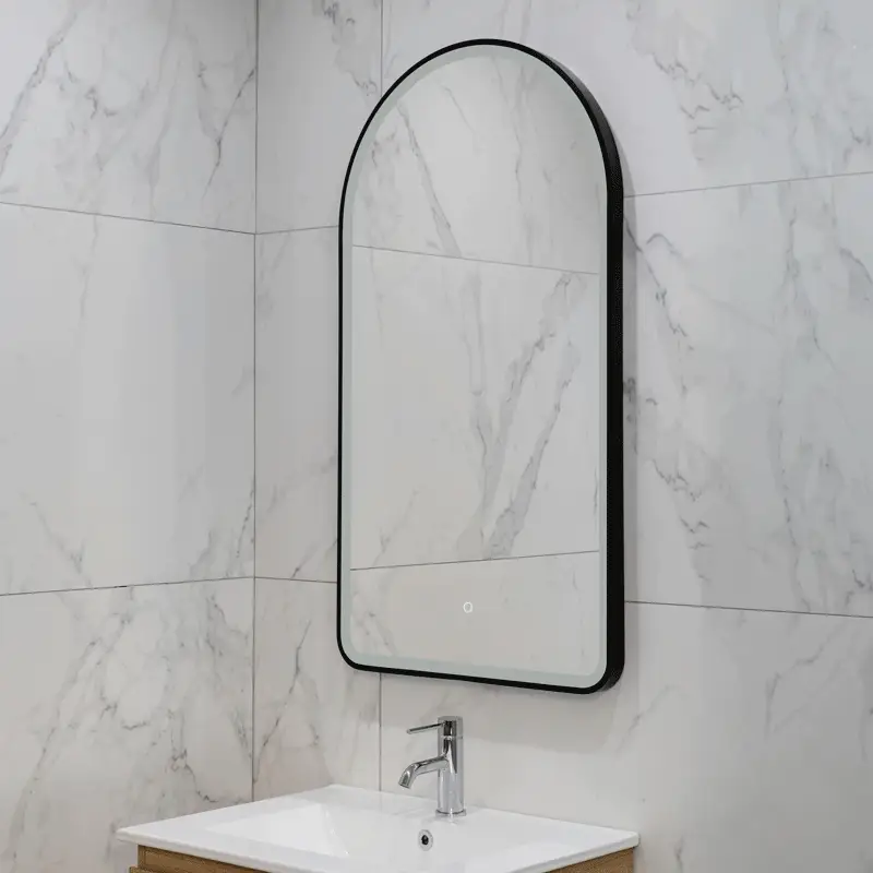 Arco Arch 550mm x 1000mm Frontlit LED Framed Mirror with Demister, Matte Black Frame