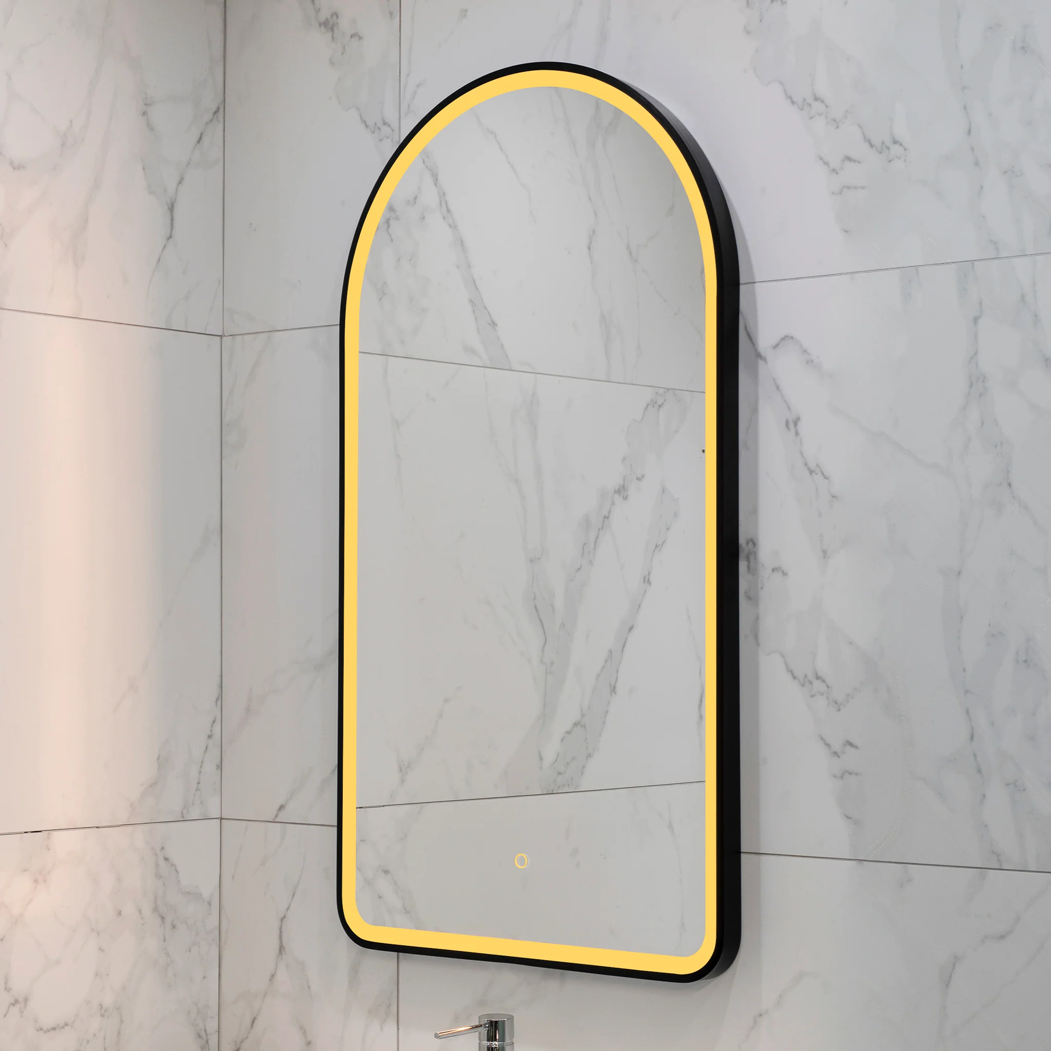 Arco Arch 550mm x 1000mm Frontlit LED Framed Mirror with Demister, Matte Black Frame - Image 10