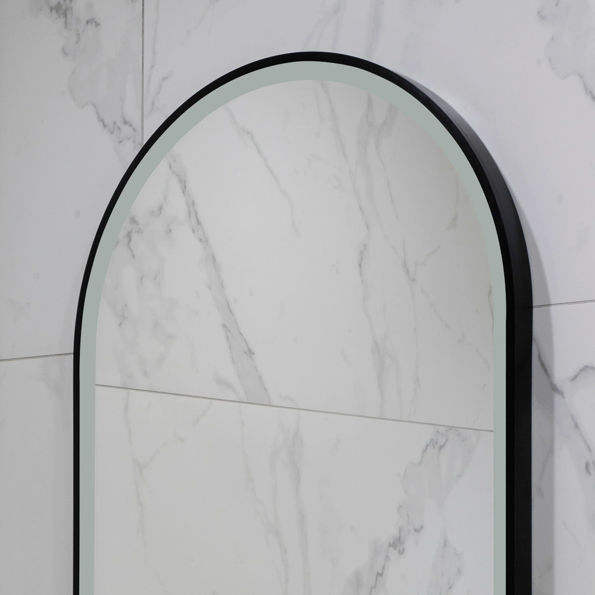 Arco Arch 550mm x 1000mm Frontlit LED Framed Mirror with Demister, Matte Black Frame - Image 11