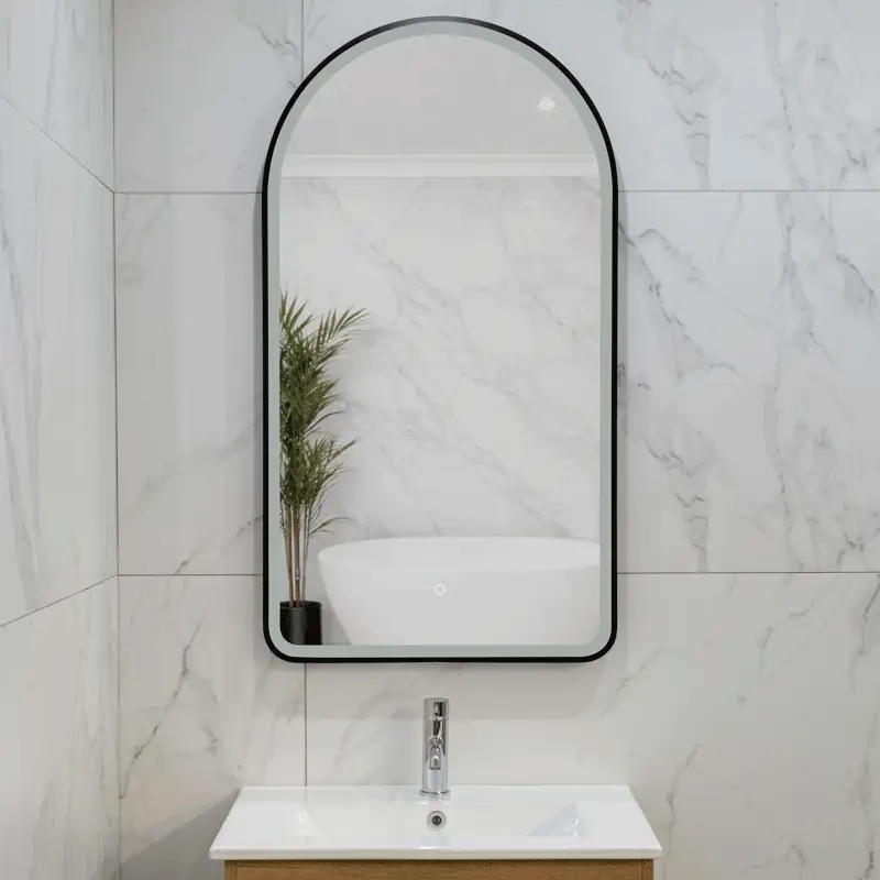 Arco Arch 550mm x 1000mm Frontlit LED Framed Mirror with Demister, Matte Black Frame - Image 2