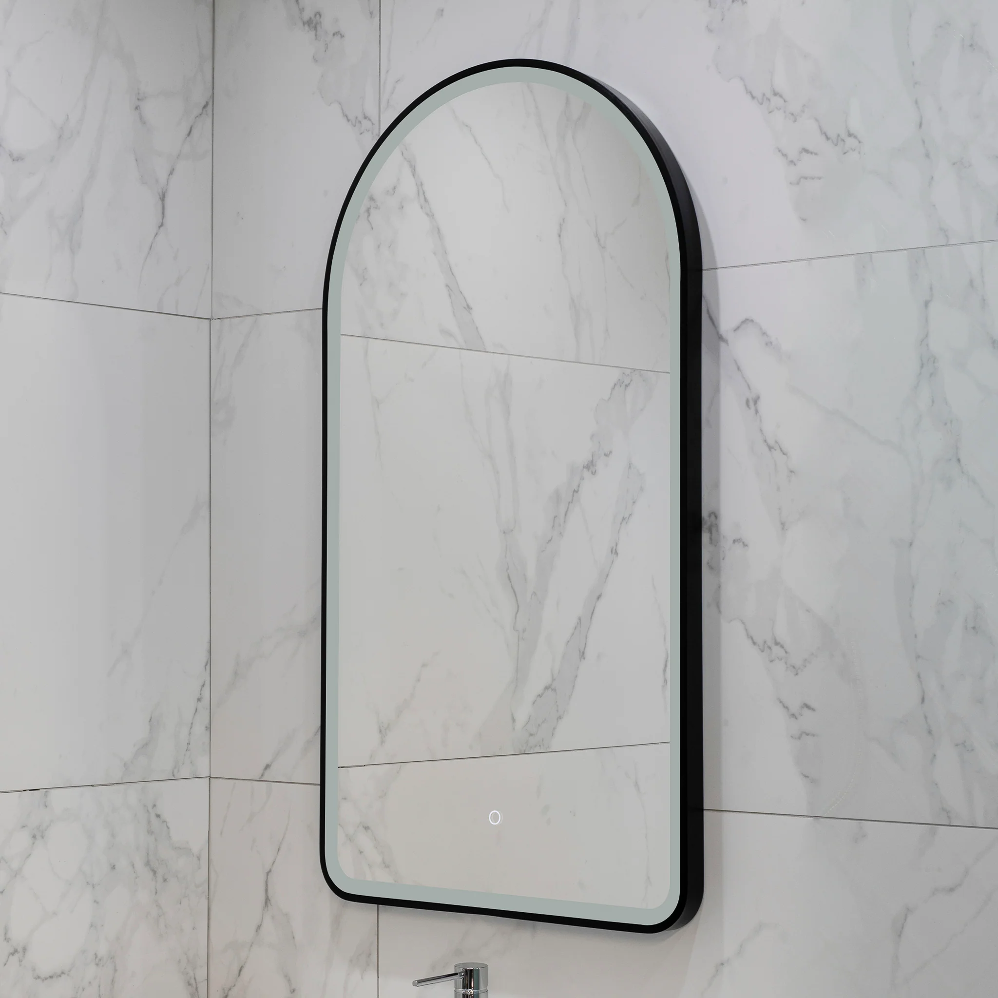 Arco Arch 550mm x 1000mm Frontlit LED Framed Mirror with Demister, Matte Black Frame - Image 7