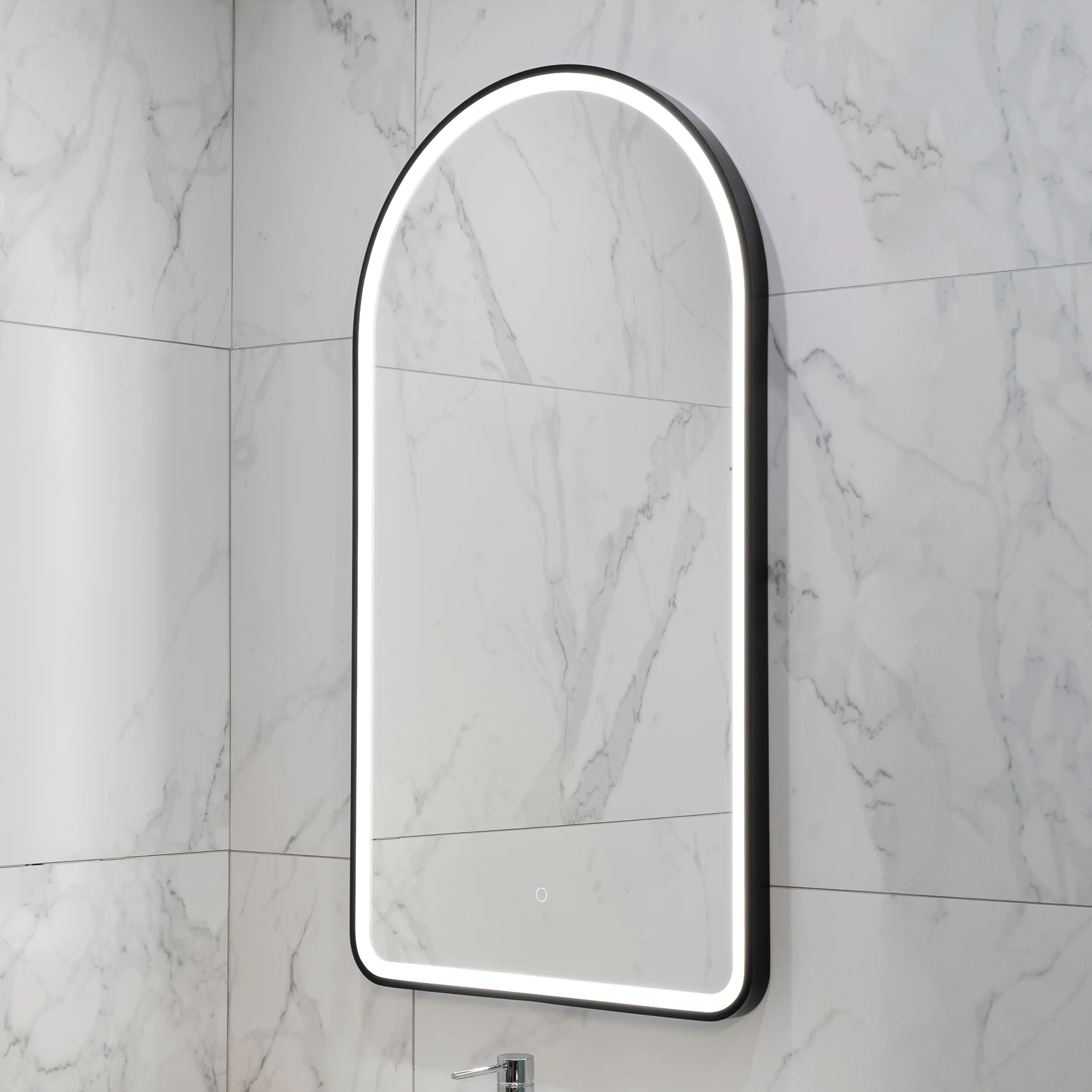 Arco Arch 550mm x 1000mm Frontlit LED Framed Mirror with Demister, Matte Black Frame - Image 8