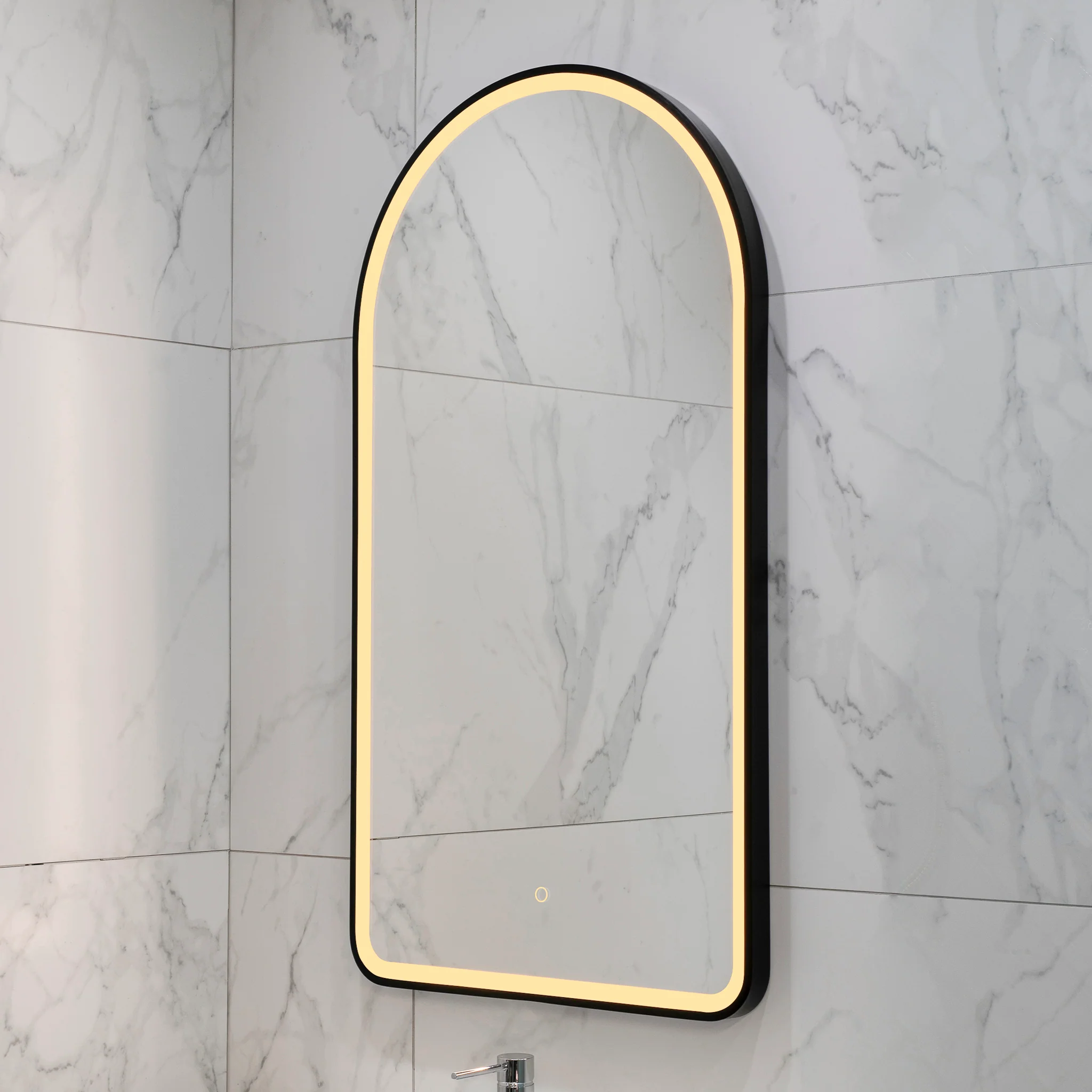 Arco Arch 550mm x 1000mm Frontlit LED Framed Mirror with Demister, Matte Black Frame - Image 9