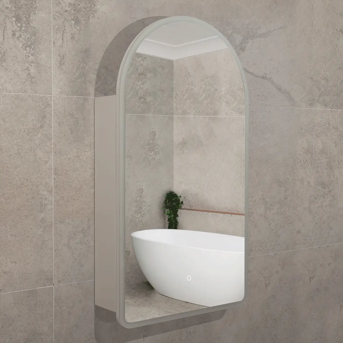 Arco Arch 550mm x 1000mm Frontlit LED Mirrored Shaving Cabinet, Matte White - Image 3