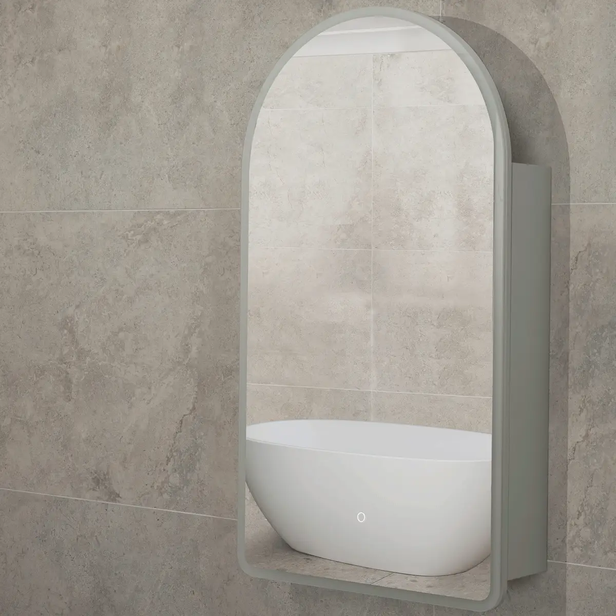 Arco Arch 550mm x 1000mm Frontlit LED Mirrored Shaving Cabinet, Matte White - Image 4