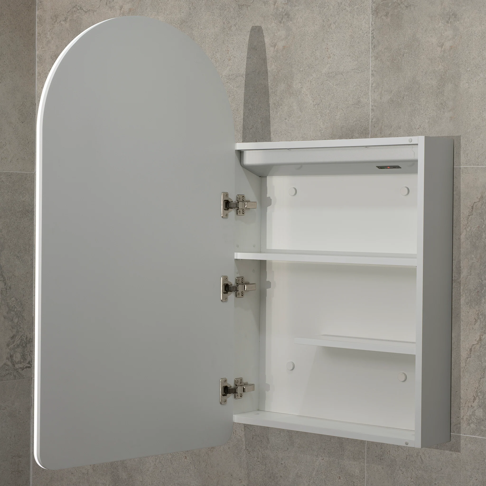 Arco Arch 550mm x 1000mm Frontlit LED Mirrored Shaving Cabinet, Matte White - Image 5