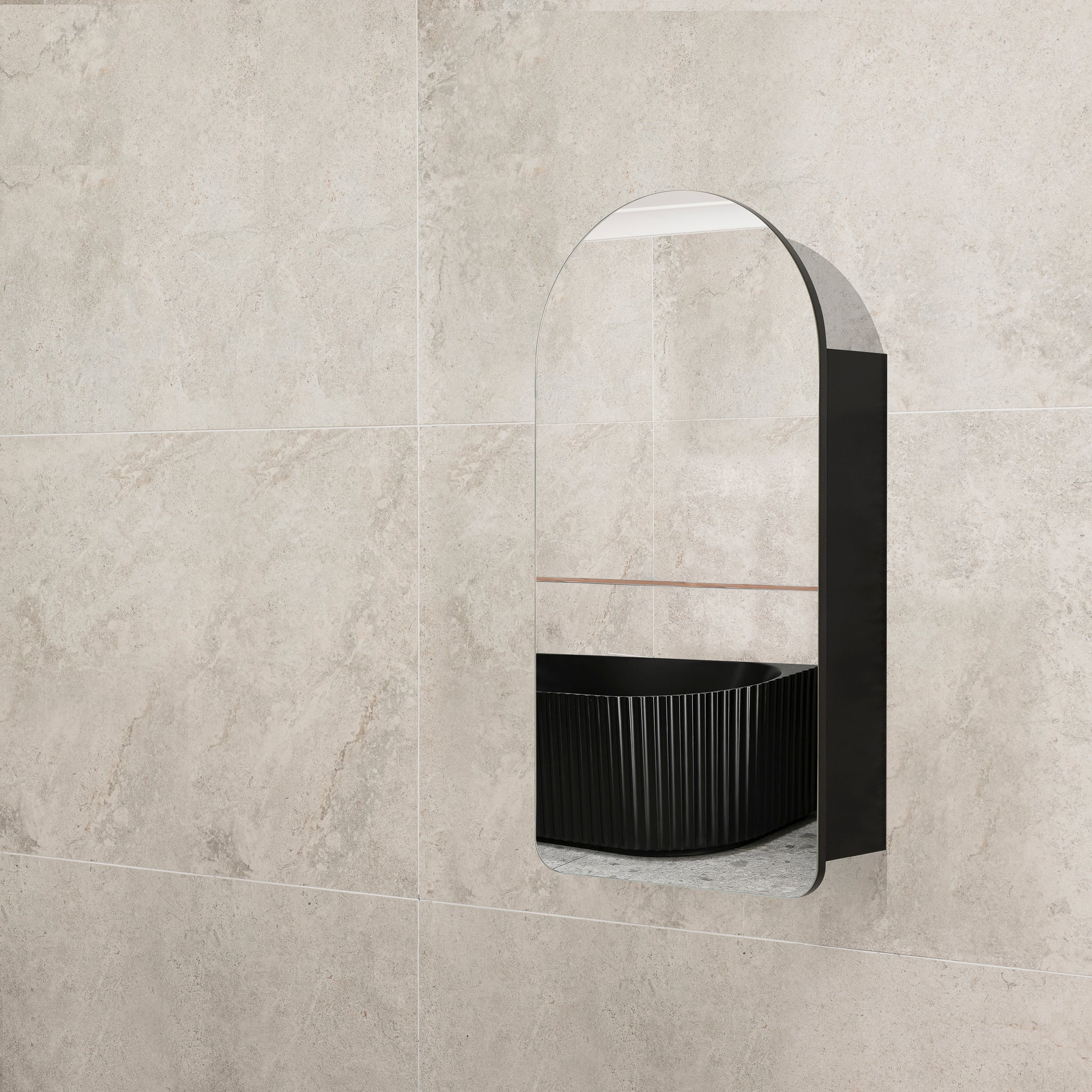Arco Arch 550mm x 1000mm Mirrored Shaving Cabinet, Matte Black - Image 3