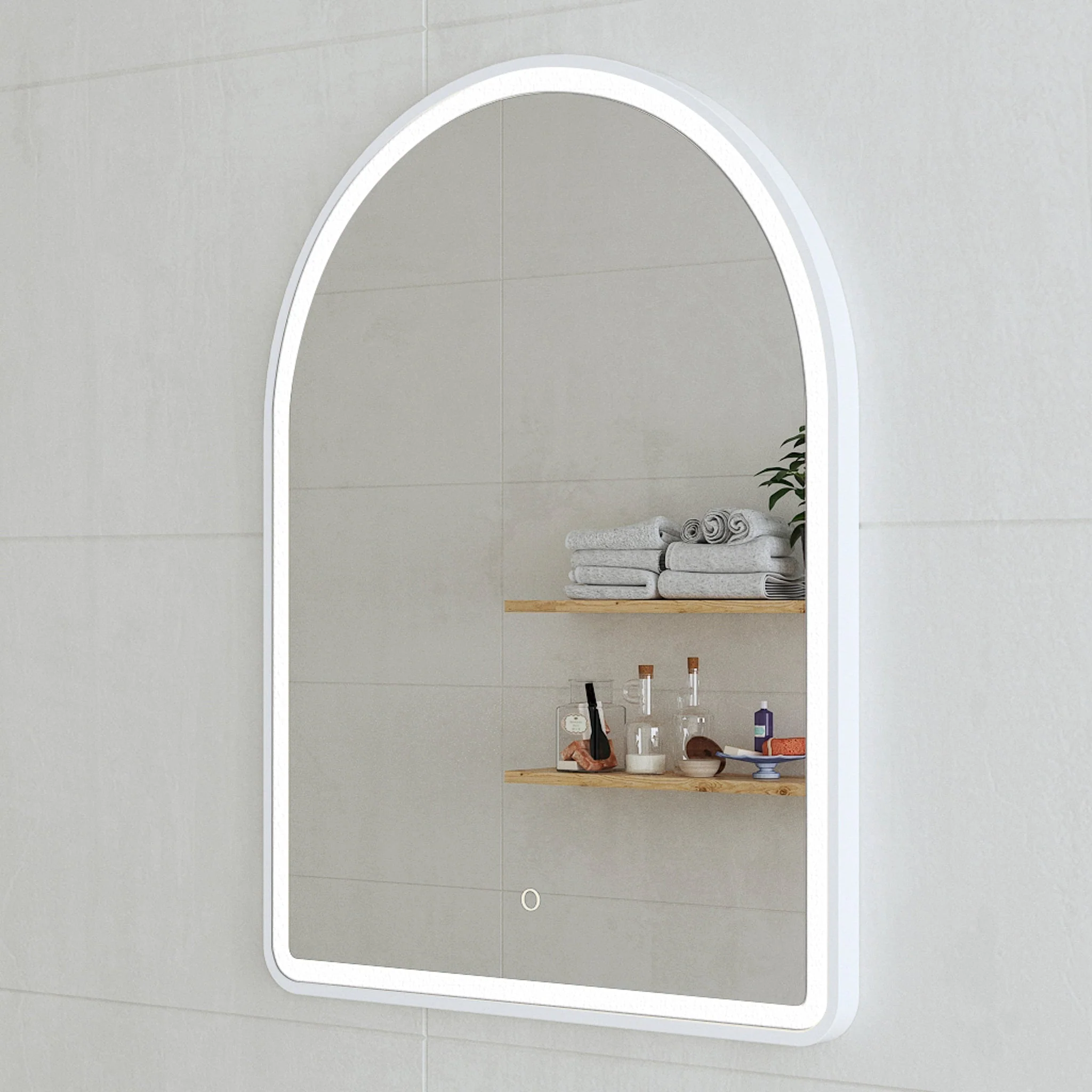 *Clearance* Arco Arch 600mm x 800mm Frontlit LED Framed Mirror with Demister, Matte White Frame