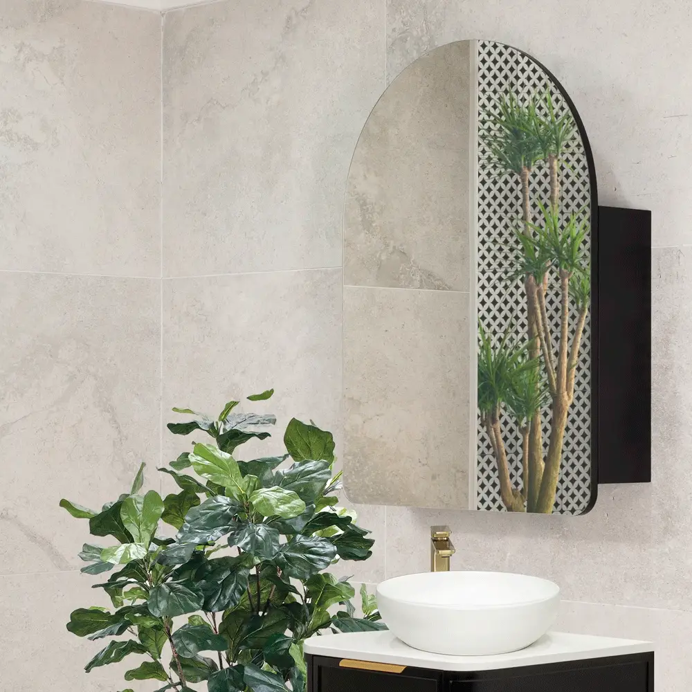 Arco Arch 600mm x 800mm Mirrored Shaving Cabinet, Matte Black - Image 2