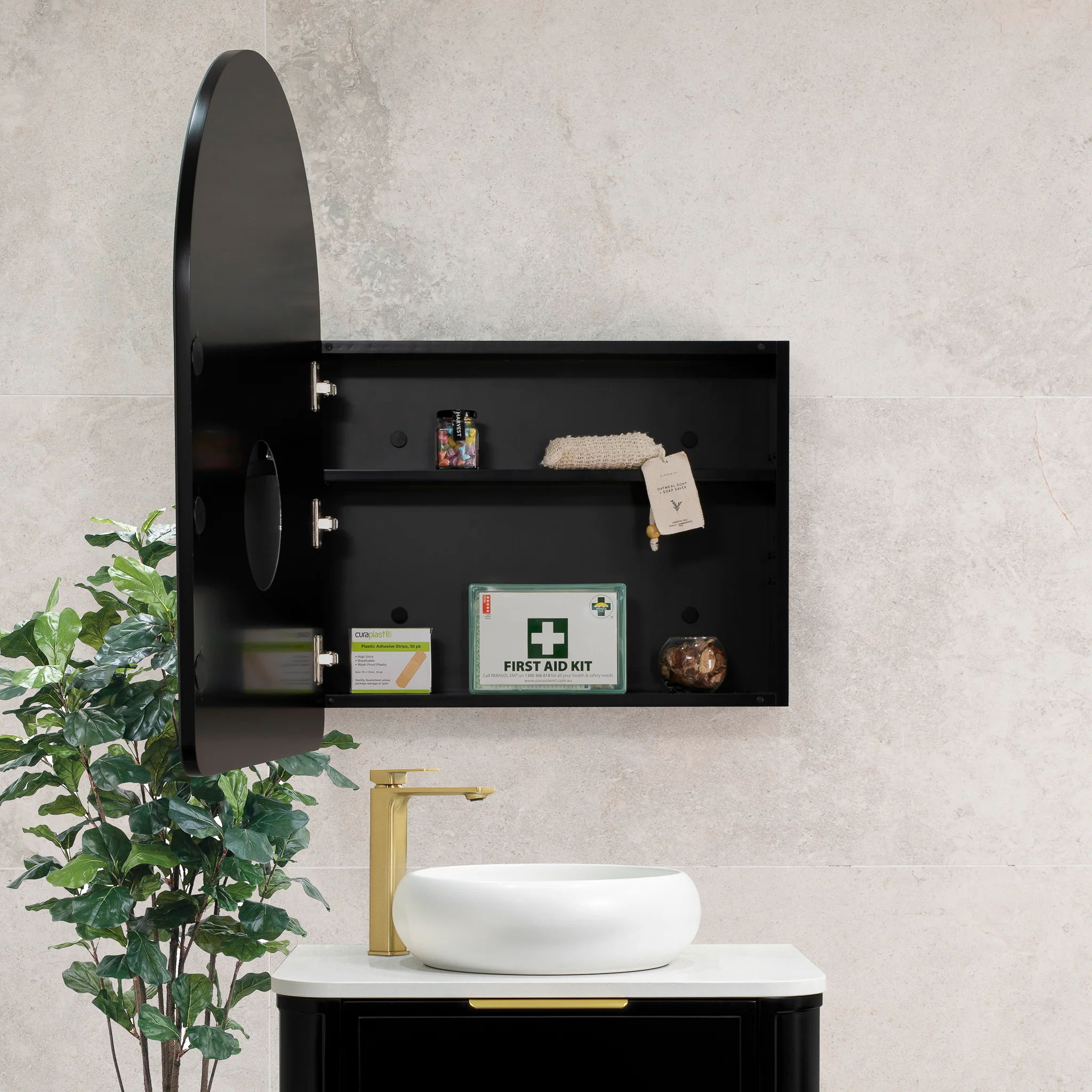 Arco Arch 600mm x 800mm Mirrored Shaving Cabinet, Matte Black - Image 6