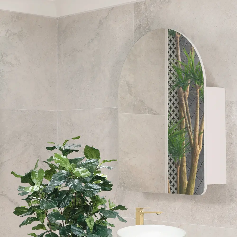 Arco Arch 600mm x 800mm Mirrored Shaving Cabinet, Matte White - Image 4