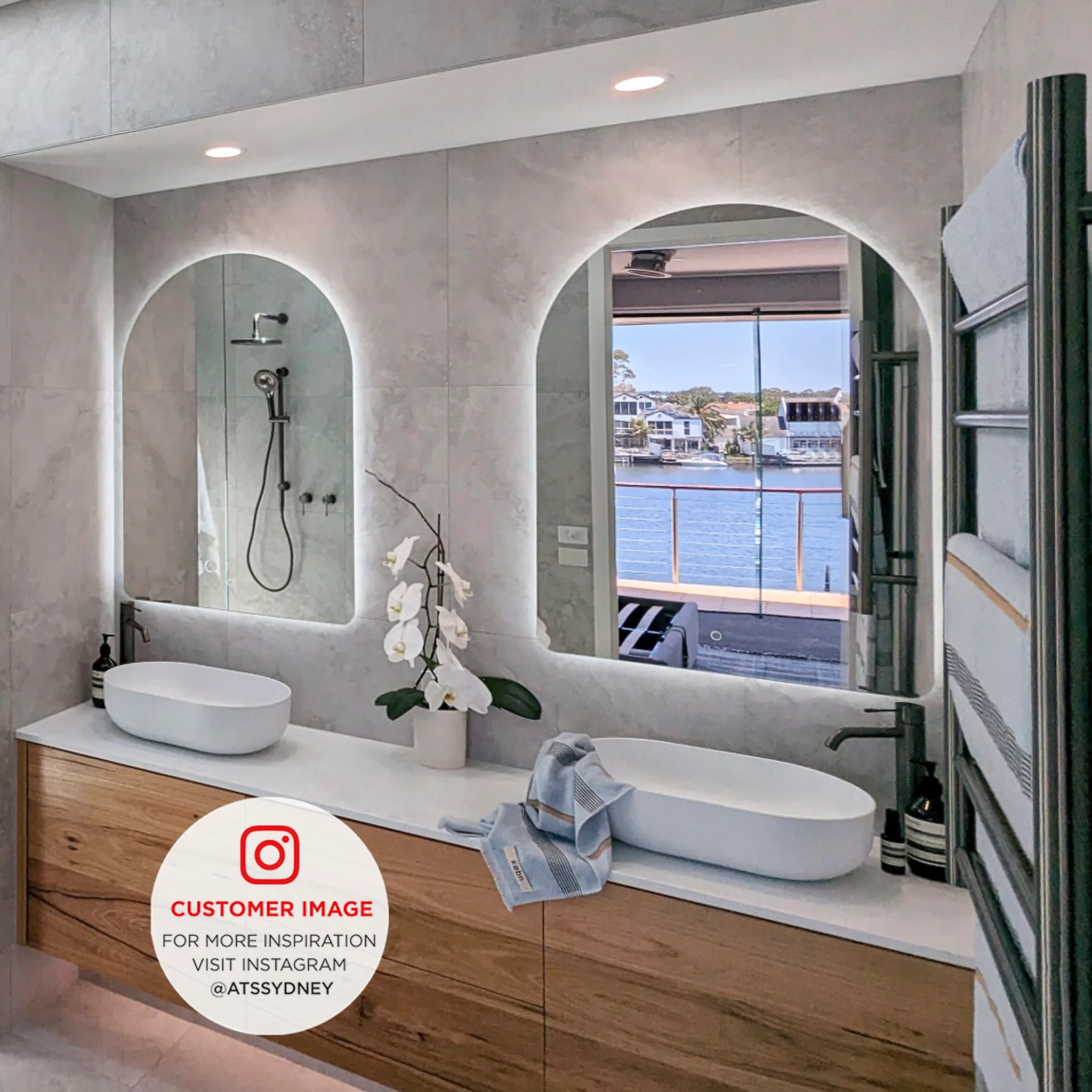 Arco Arch 700mm x 1000mm Backlit LED Frameless Mirror with Polished Edge and Demister - Image 3