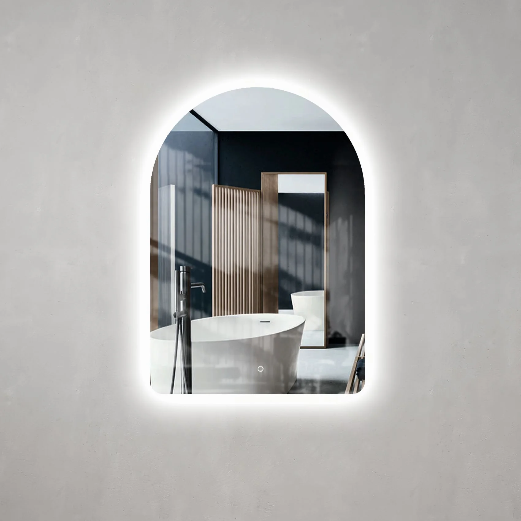Arco Arch 700mm x 1000mm Backlit LED Frameless Mirror with Polished Edge and Demister - Image 4