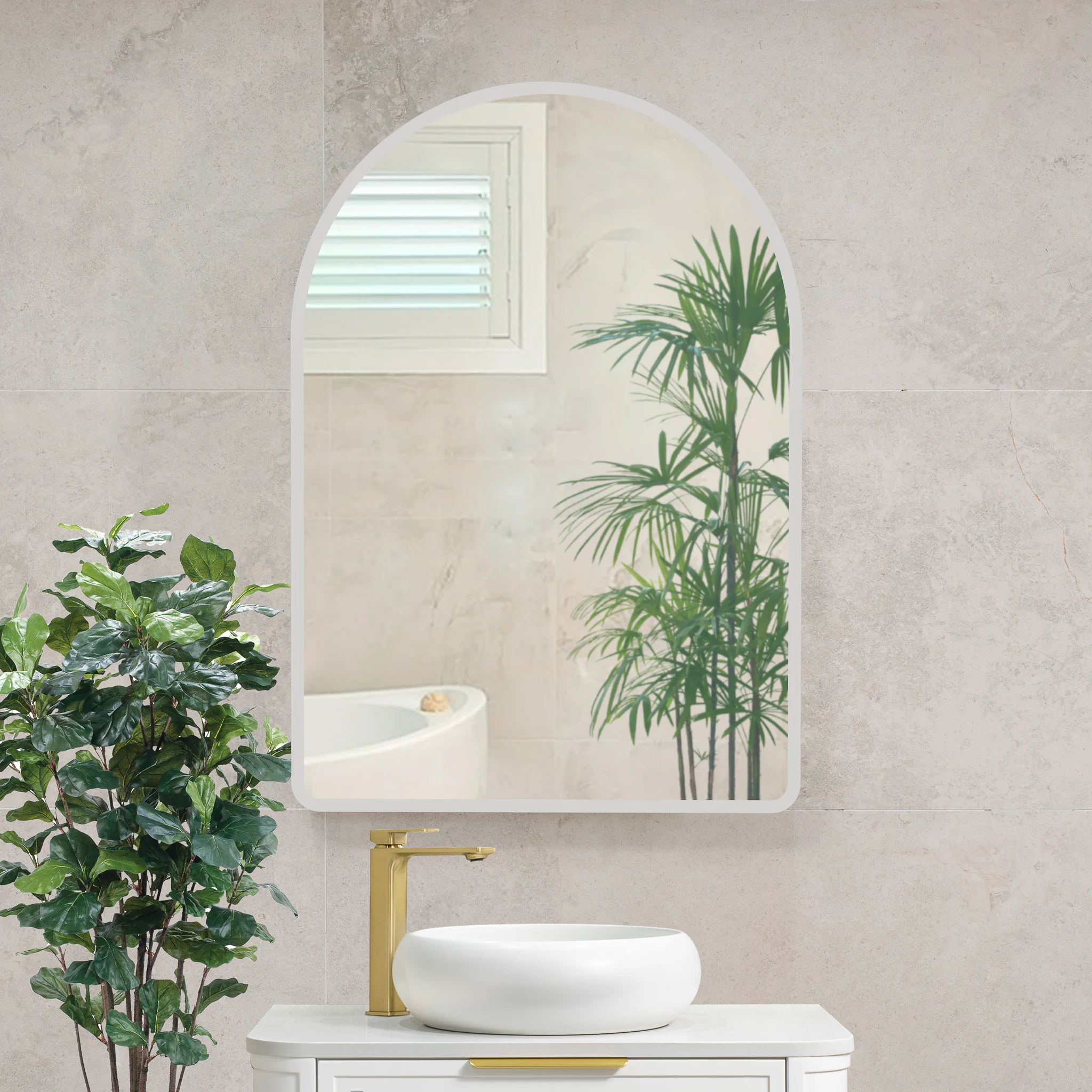 Arco Arch 700mm x 1000mm Frontlit LED Mirrored Shaving Cabinet, Matte White - Image 10