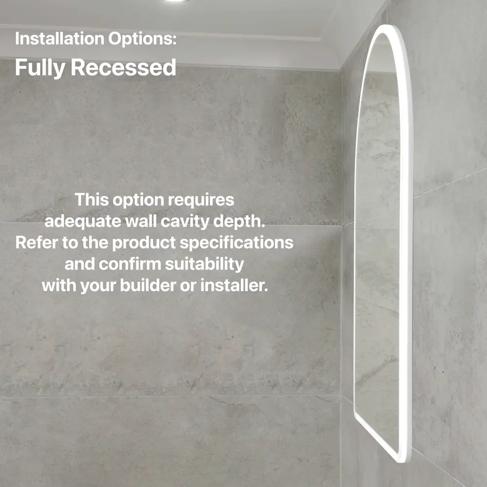 Arco Arch 700mm x 1000mm Frontlit LED Mirrored Shaving Cabinet, Matte White - Image 15