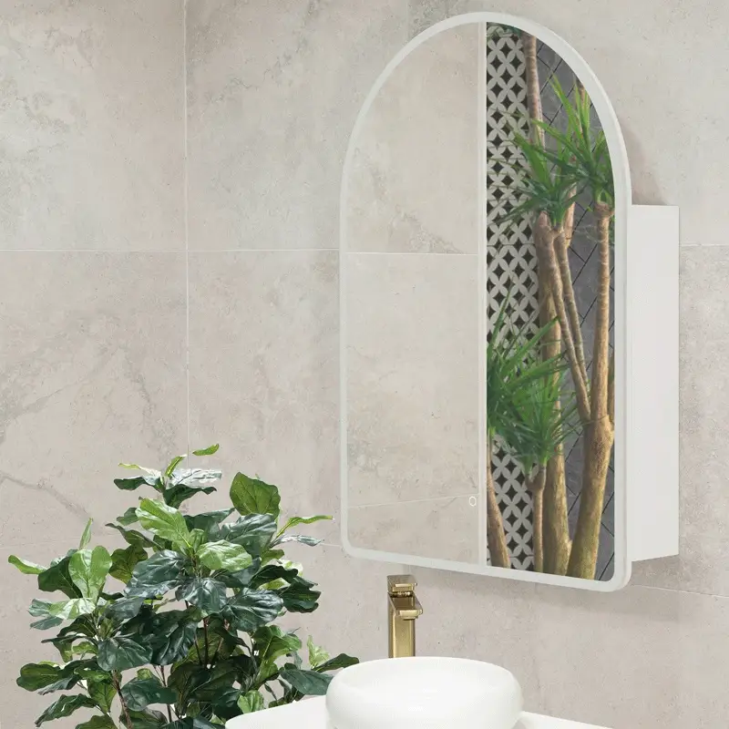 Arco Arch 700mm x 1000mm Frontlit LED Mirrored Shaving Cabinet, Matte White - Image 3