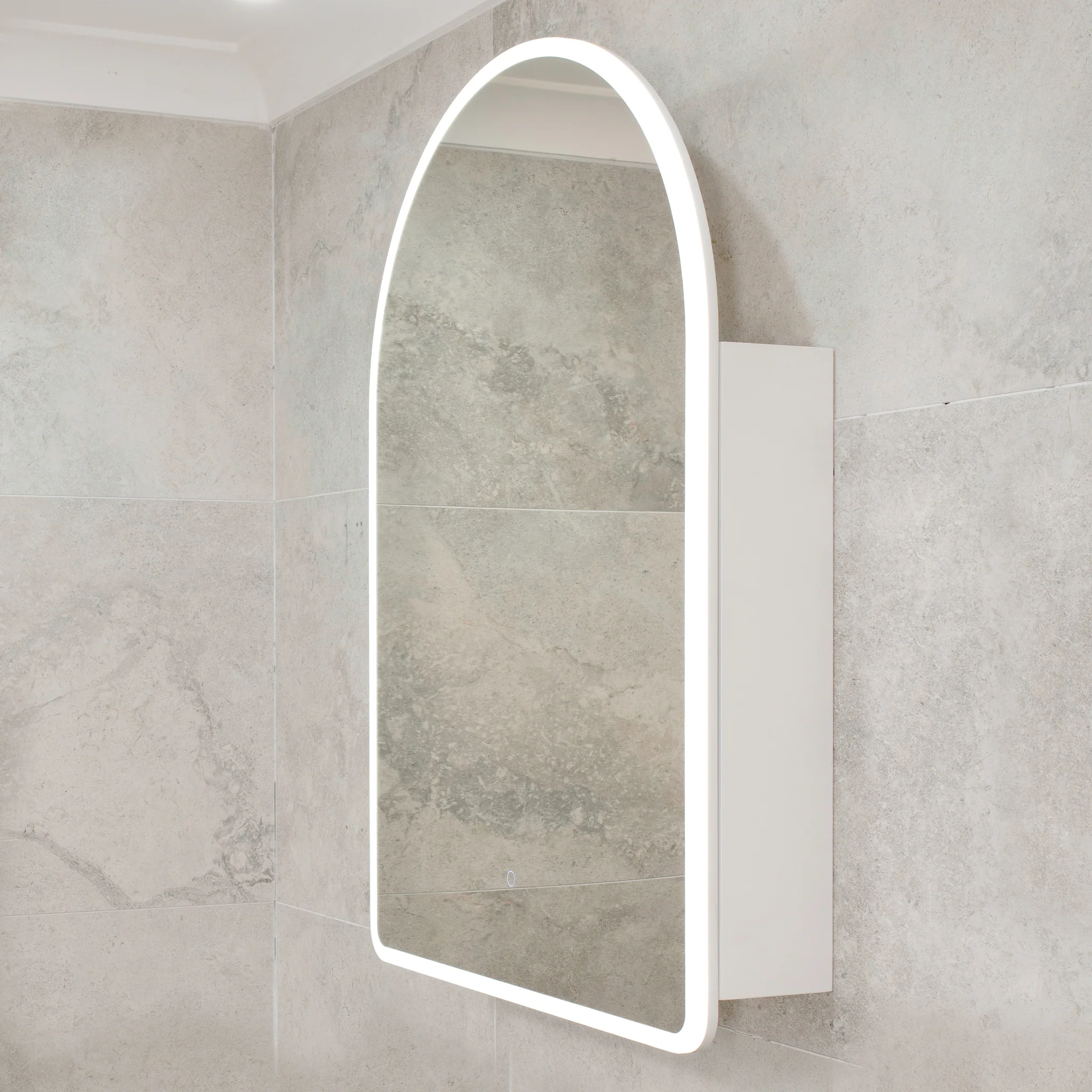 Arco Arch 700mm x 1000mm Frontlit LED Mirrored Shaving Cabinet, Matte White - Image 4