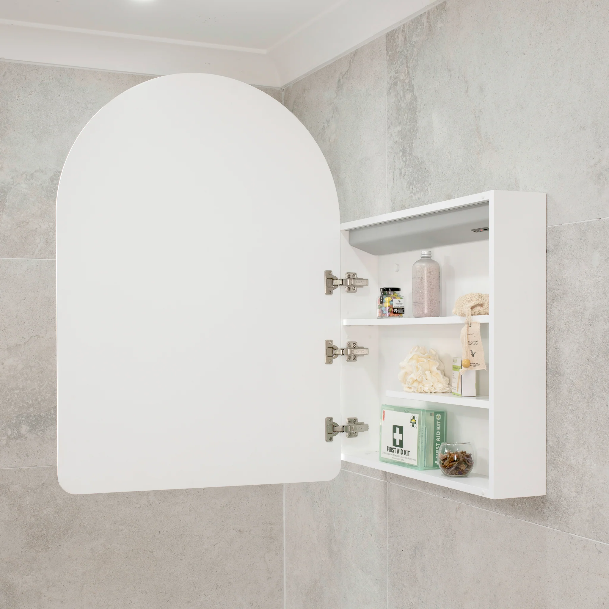 Arco Arch 700mm x 1000mm Frontlit LED Mirrored Shaving Cabinet, Matte White - Image 5