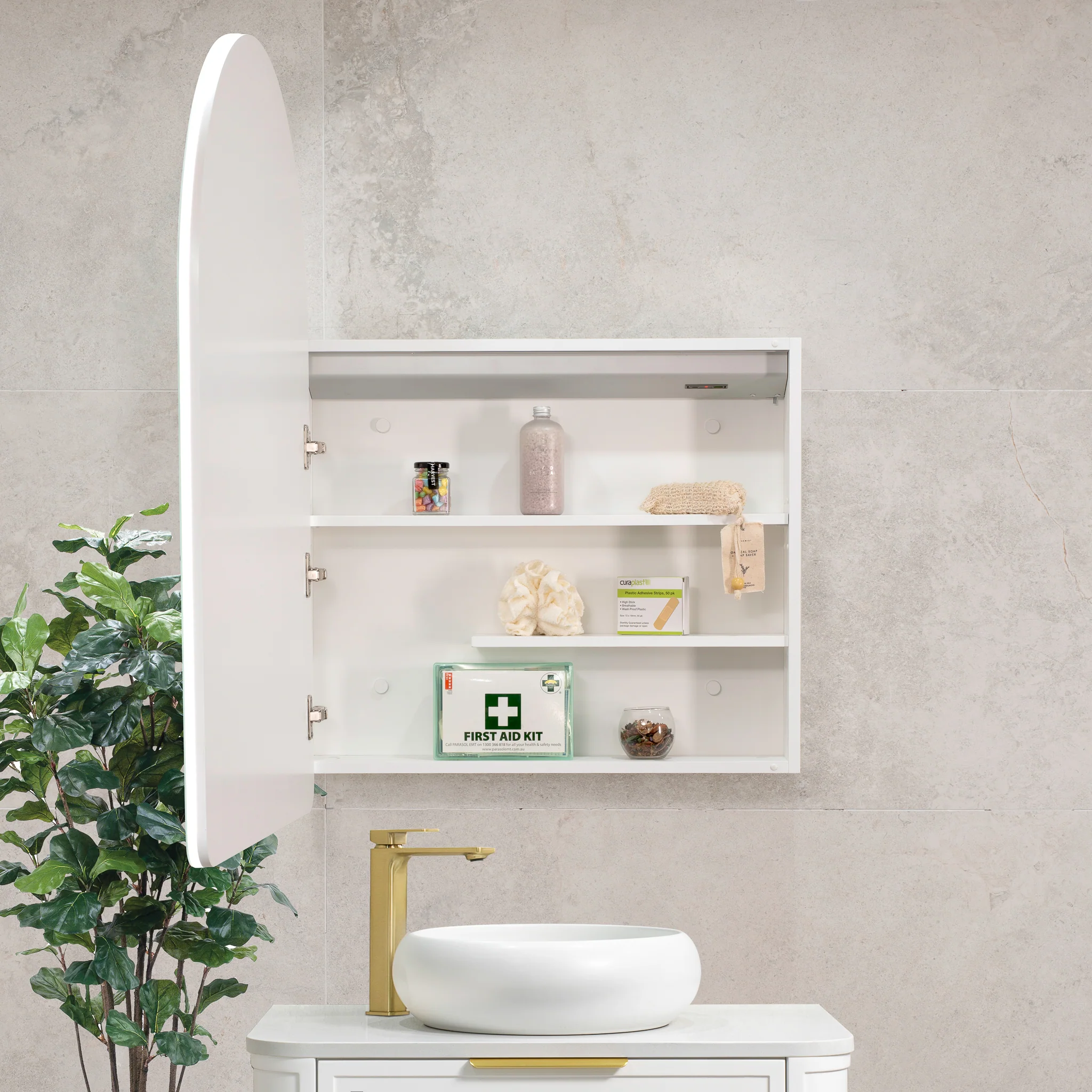 Arco Arch 700mm x 1000mm Frontlit LED Mirrored Shaving Cabinet, Matte White - Image 6