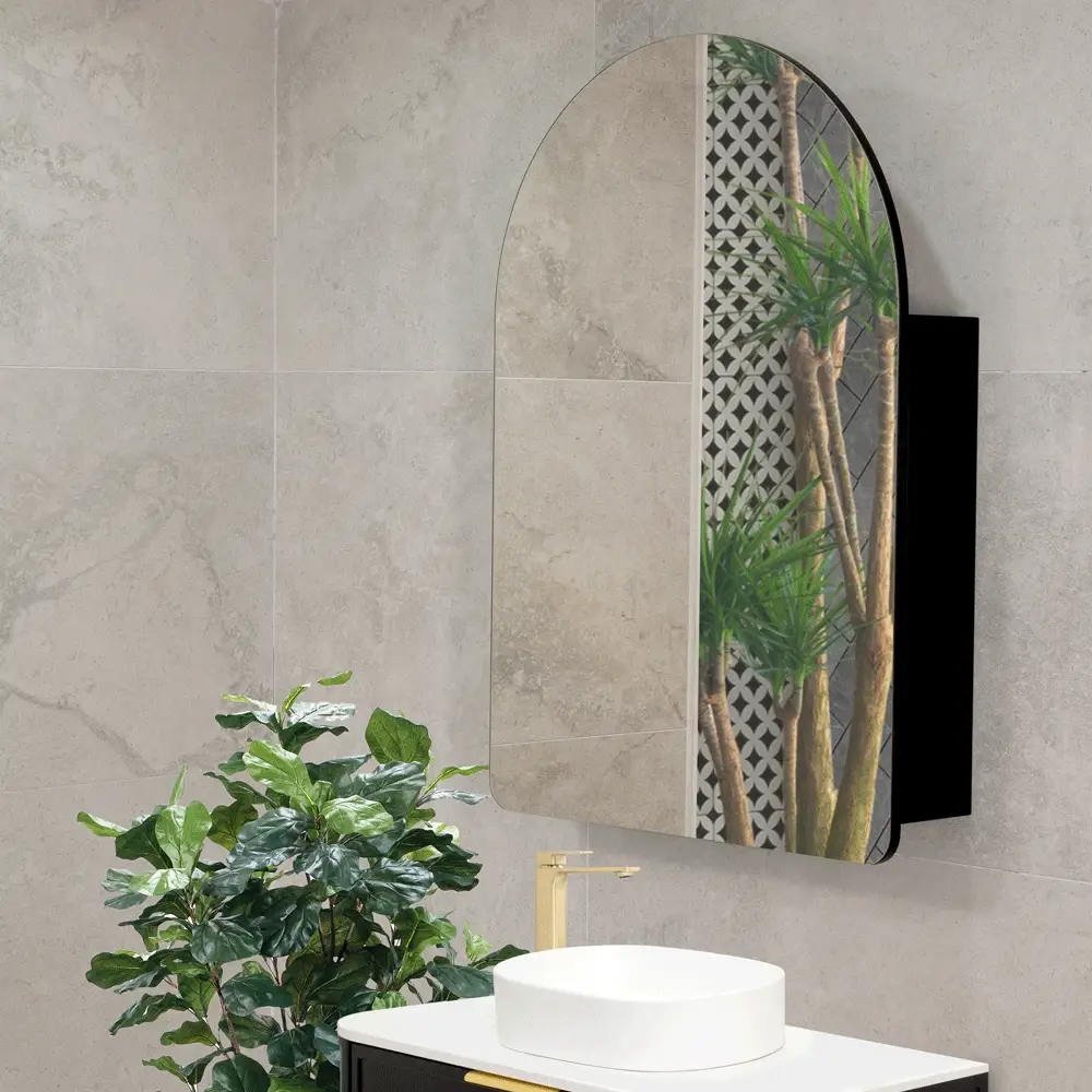 Arco Arch 700mm x 1000mm Mirrored Shaving Cabinet, Matte Black - Image 5