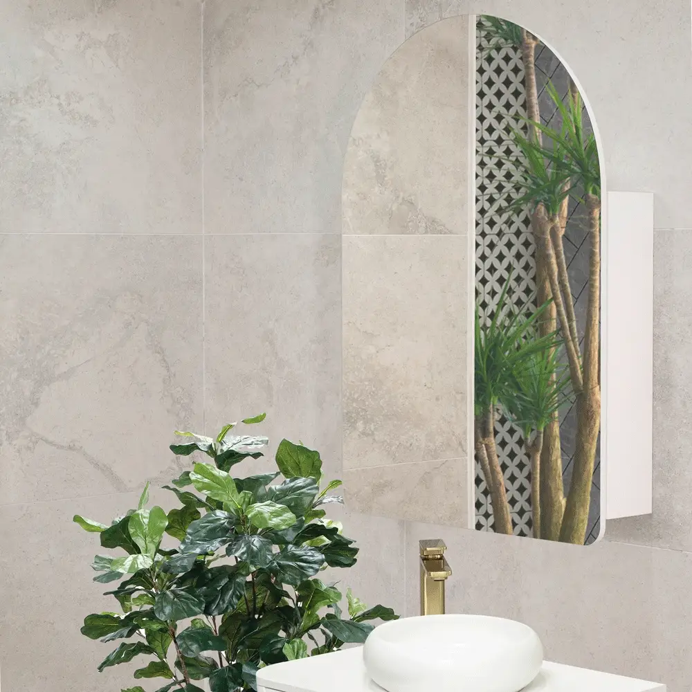 Arco Arch 700mm x 1000mm Mirrored Shaving Cabinet, Matte White - Image 4