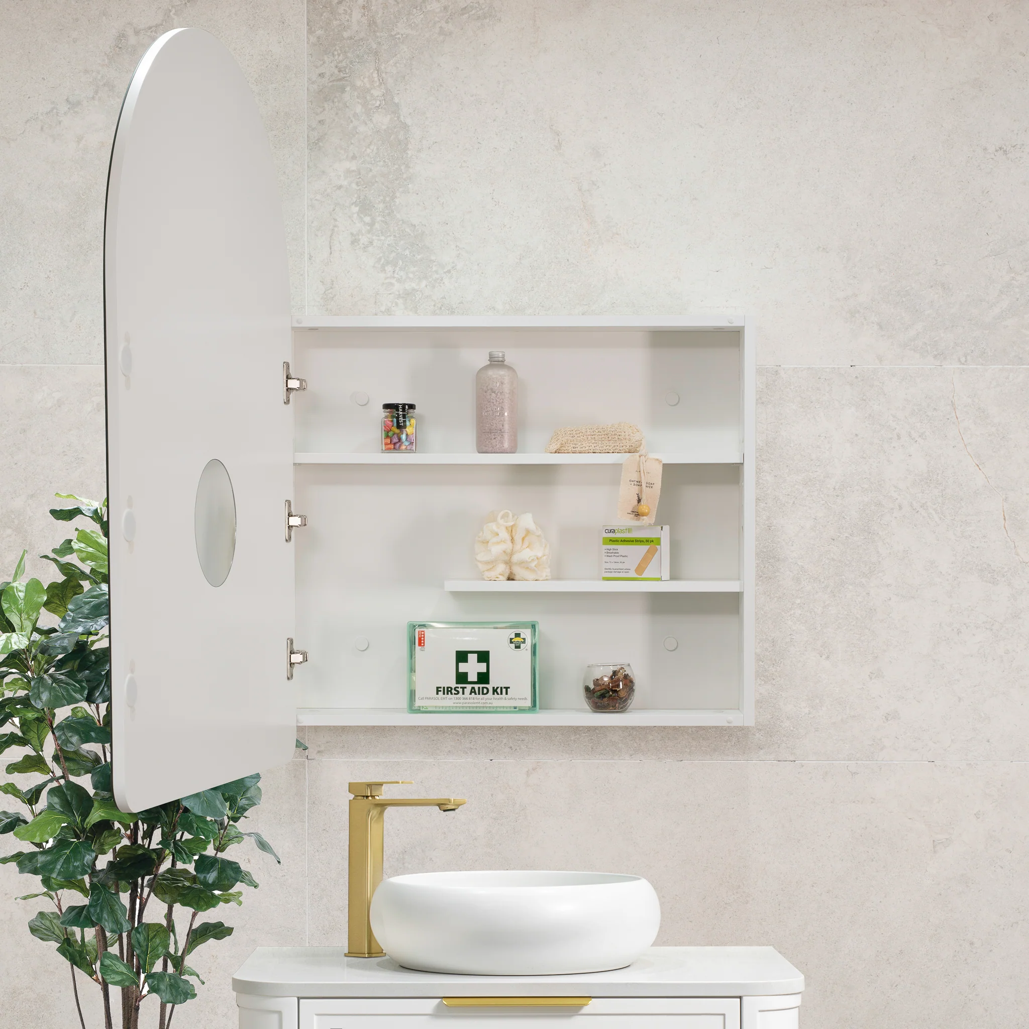 Arco Arch 700mm x 1000mm Mirrored Shaving Cabinet, Matte White - Image 5