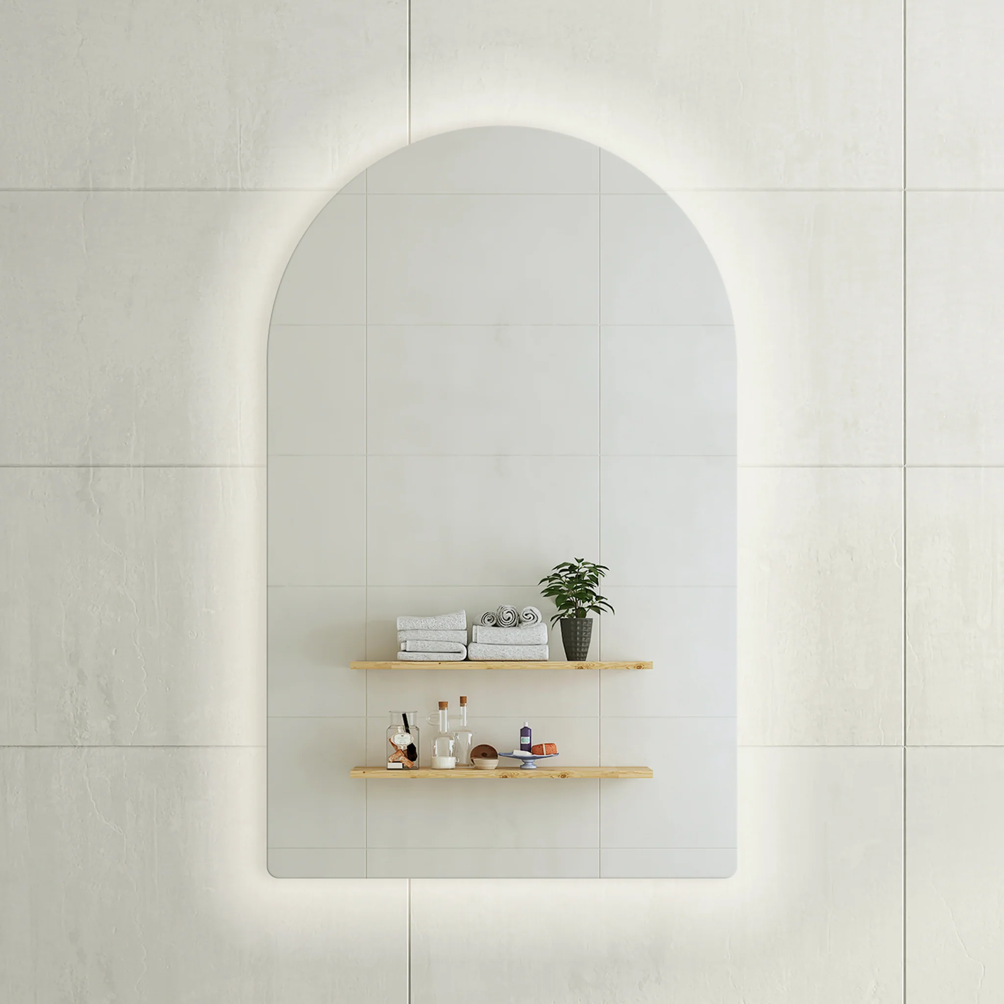 Arco Arch 750mm x 1200mm Backlit LED Frameless Mirror with Polished Edge and Demister