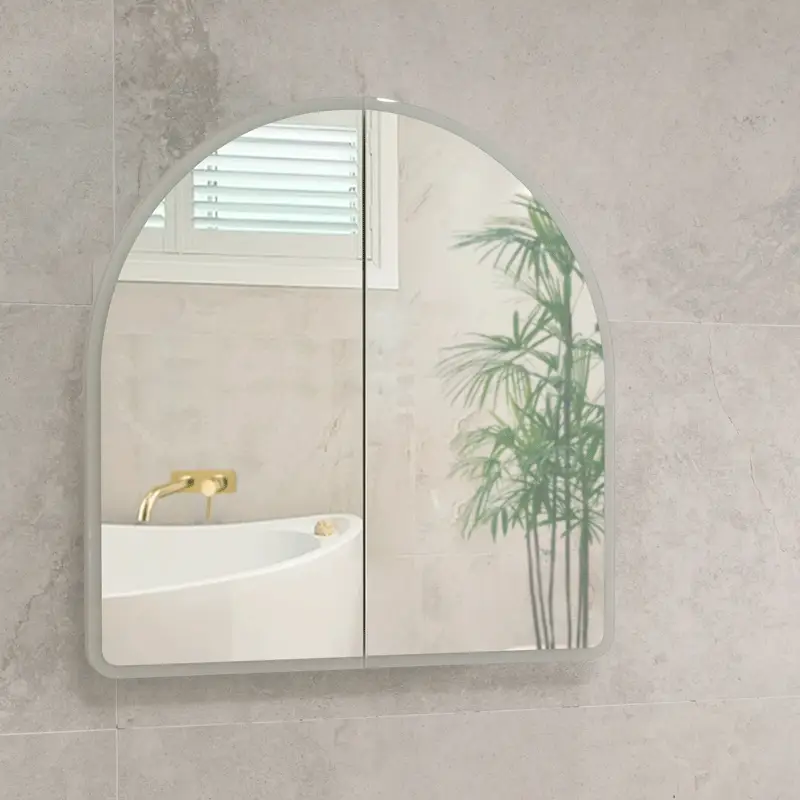 Arco Arch 800mm x 800mm Frontlit LED Mirrored Shaving Cabinet, Matte White - Image 2