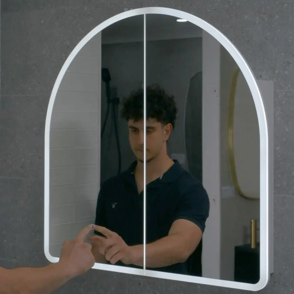 Arco Arch 800mm x 800mm Frontlit LED Mirrored Shaving Cabinet, Matte White - Image 4