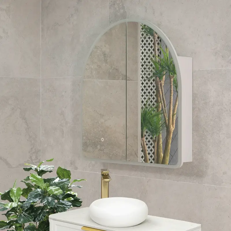 Arco Arch 800mm x 800mm Frontlit LED Mirrored Shaving Cabinet, Matte White - Image 5