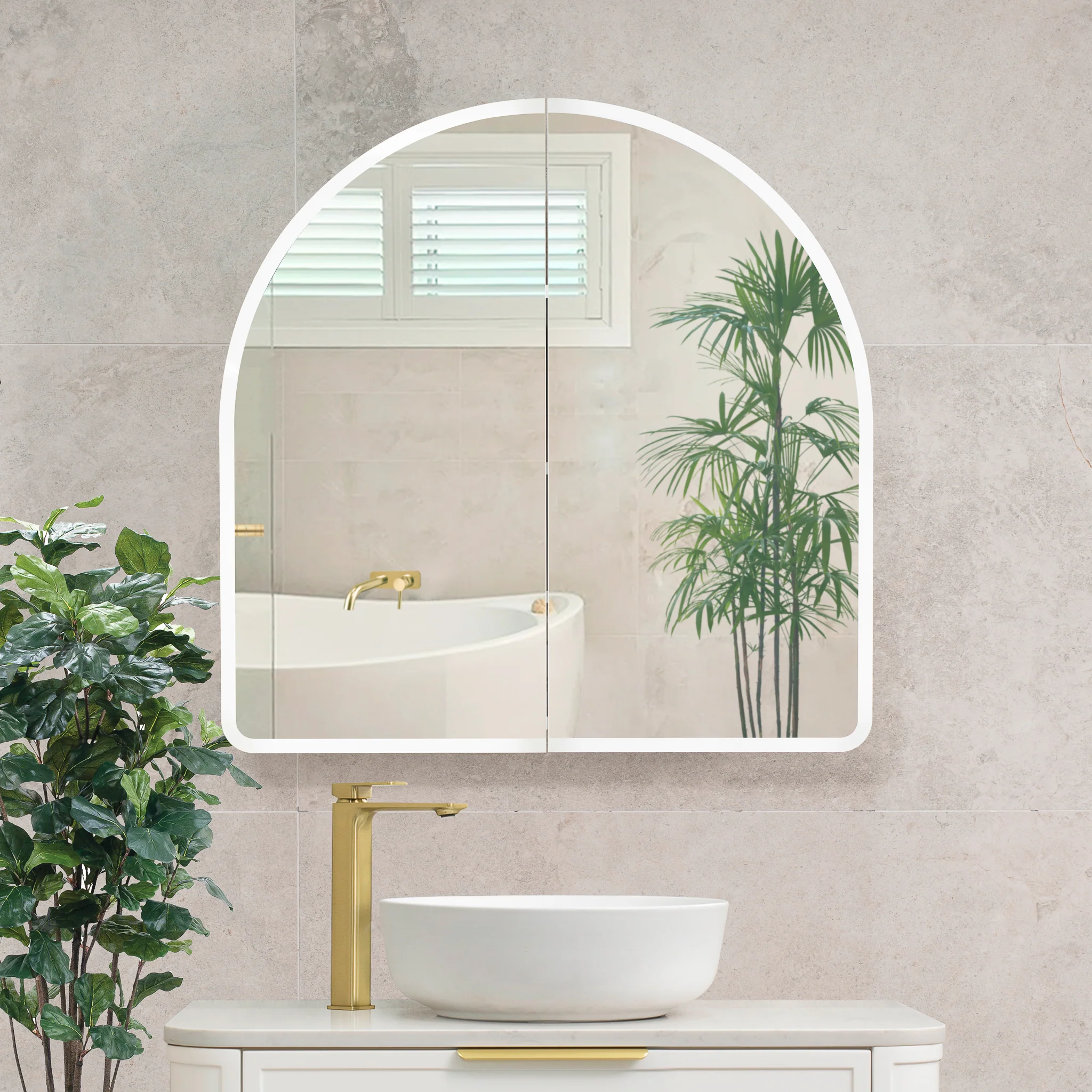 Arco Arch 800mm x 800mm Frontlit LED Mirrored Shaving Cabinet, Matte White - Image 6