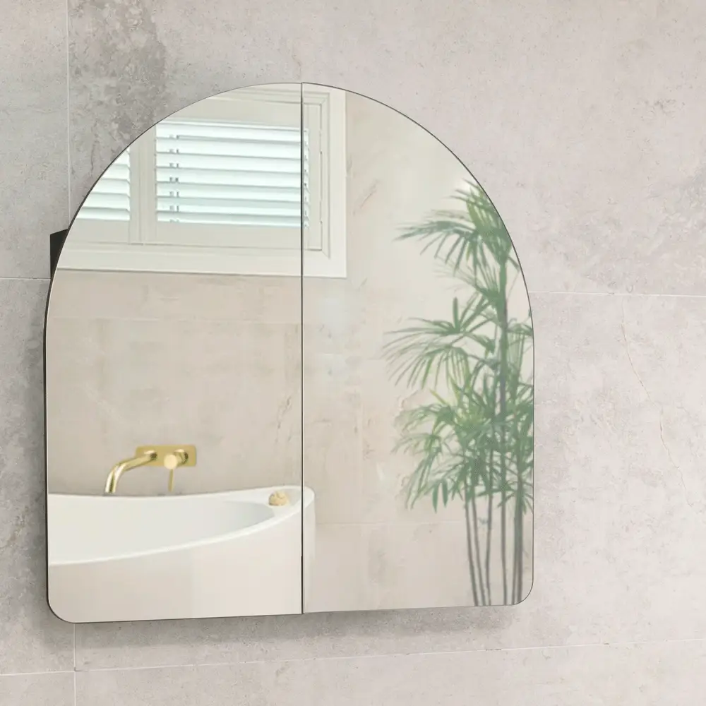 Arco Arch 800mm x 800mm Mirrored Shaving Cabinet, Matte Black - Image 2