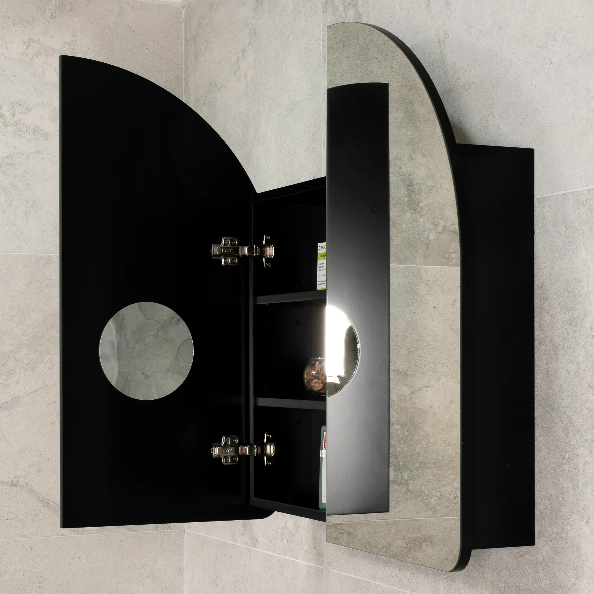 Arco Arch 800mm x 800mm Mirrored Shaving Cabinet, Matte Black - Image 3