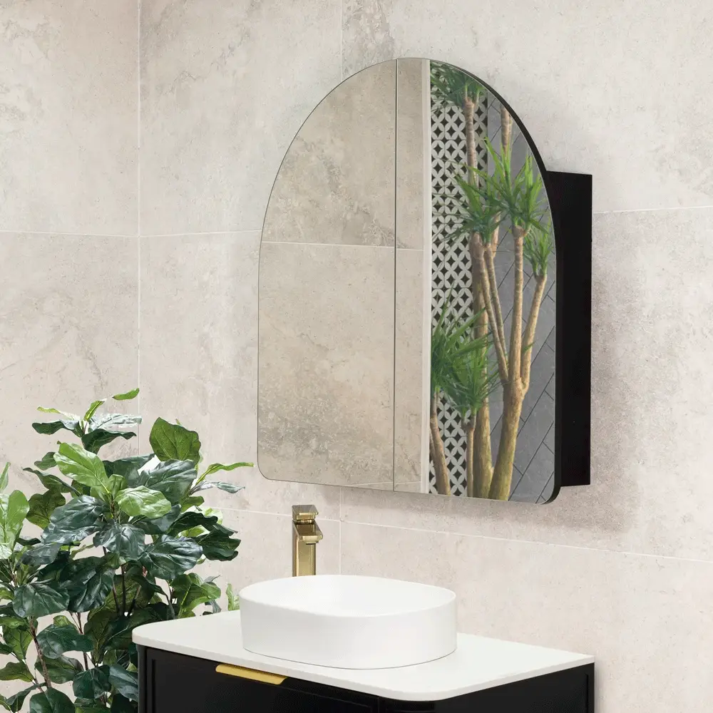 Arco Arch 800mm x 800mm Mirrored Shaving Cabinet, Matte Black - Image 4
