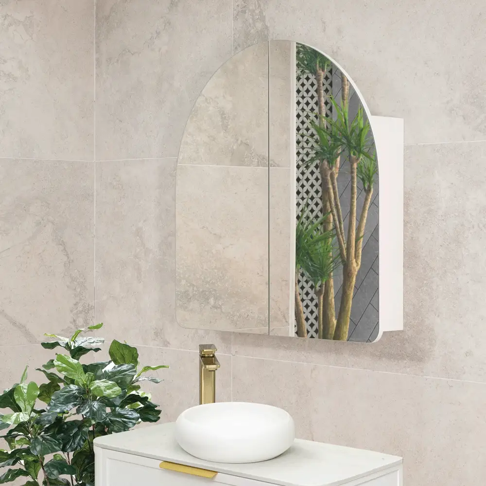 Arco Arch 800mm x 800mm Mirrored Shaving Cabinet, Matte White - Image 2
