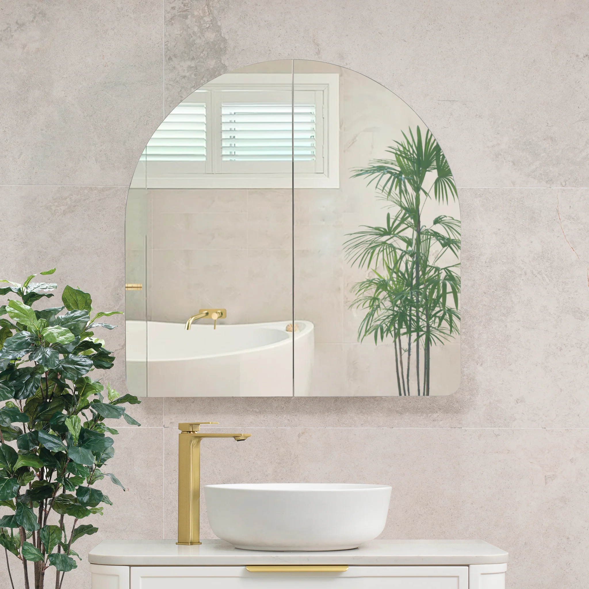 Arco Arch 800mm x 800mm Mirrored Shaving Cabinet, Matte White - Image 3