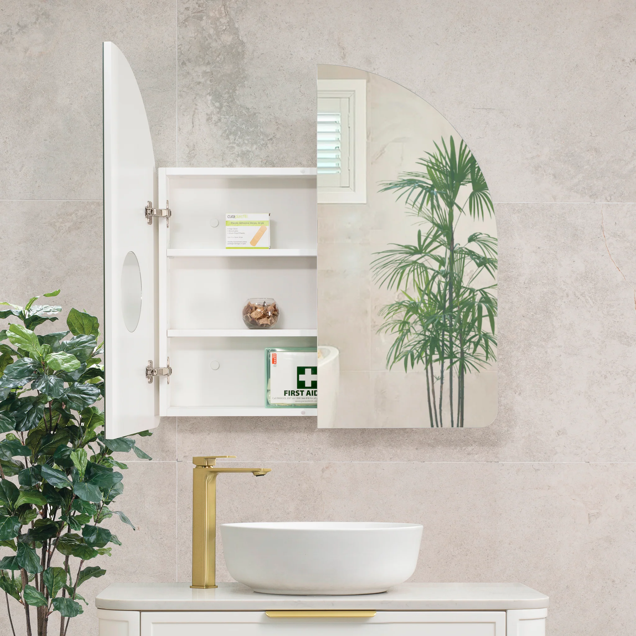 Arco Arch 800mm x 800mm Mirrored Shaving Cabinet, Matte White - Image 6