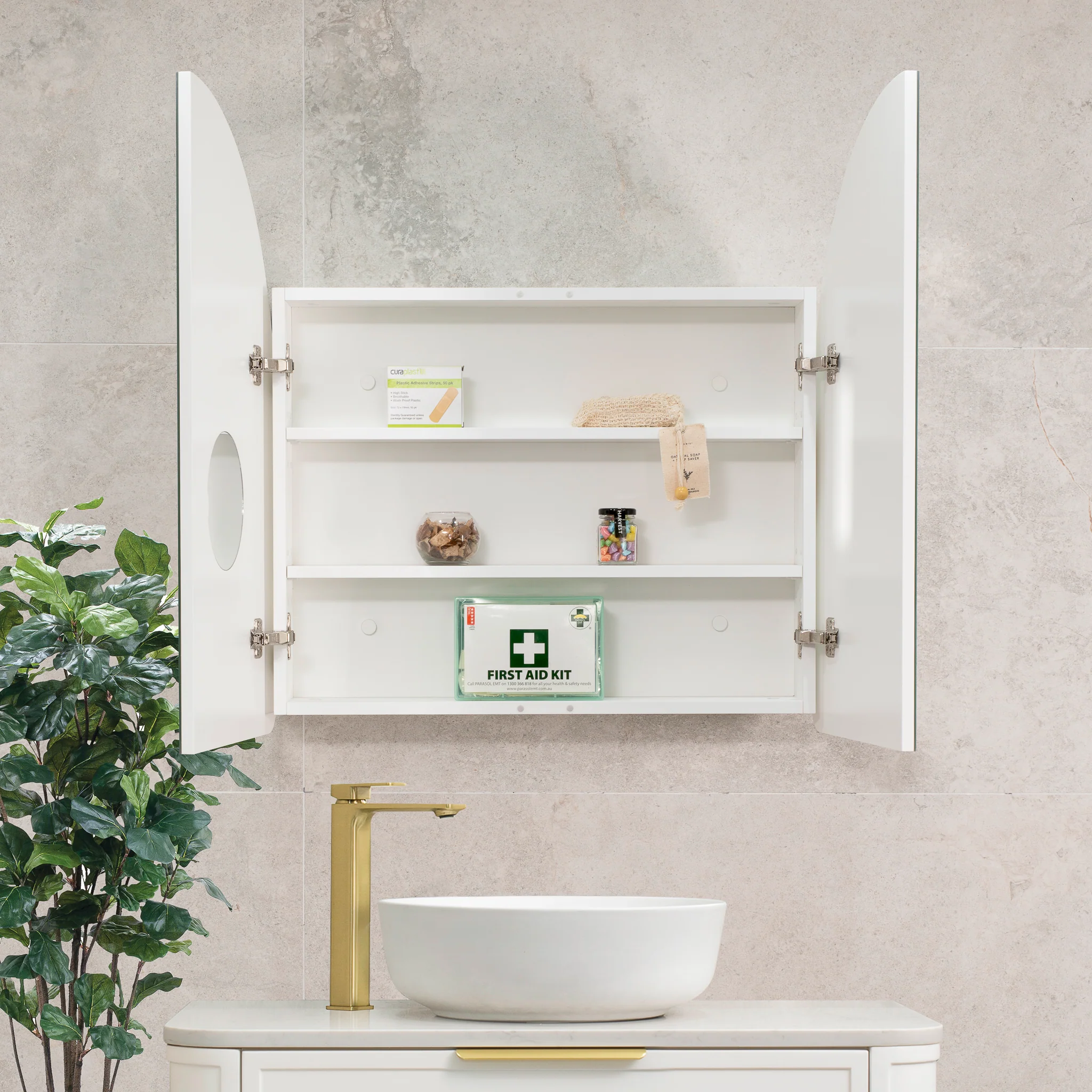 Arco Arch 800mm x 800mm Mirrored Shaving Cabinet, Matte White - Image 7