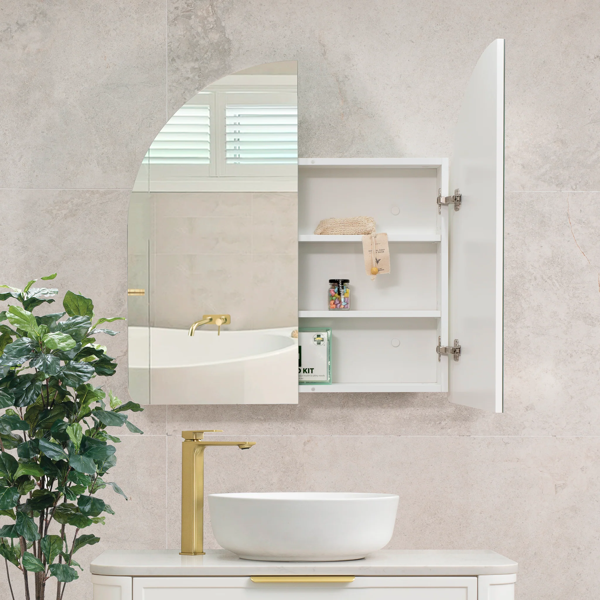 Arco Arch 800mm x 800mm Mirrored Shaving Cabinet, Matte White - Image 8