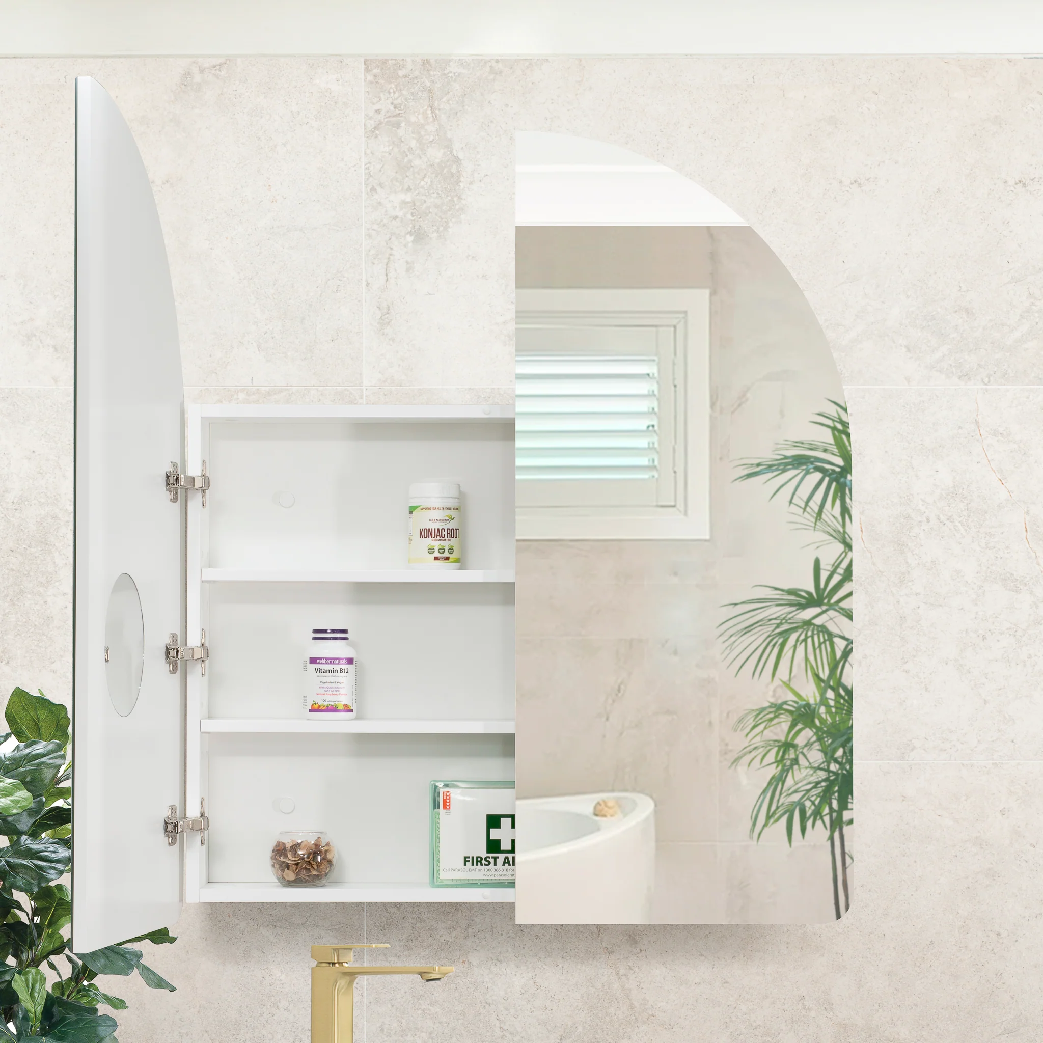 Arco Arch 850mm x 1000mm Mirrored Shaving Cabinet, Matte White - Image 4