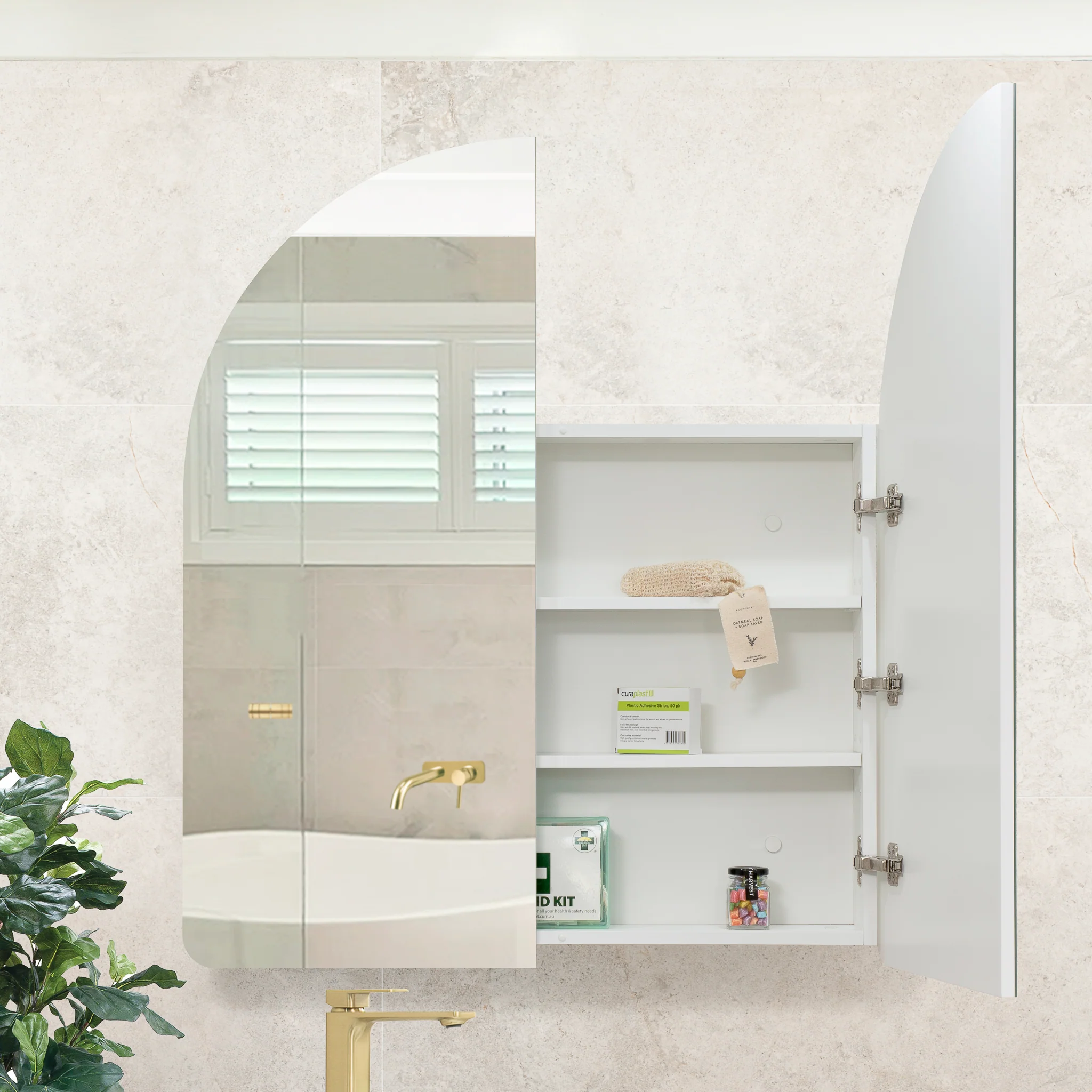 Arco Arch 850mm x 1000mm Mirrored Shaving Cabinet, Matte White - Image 5