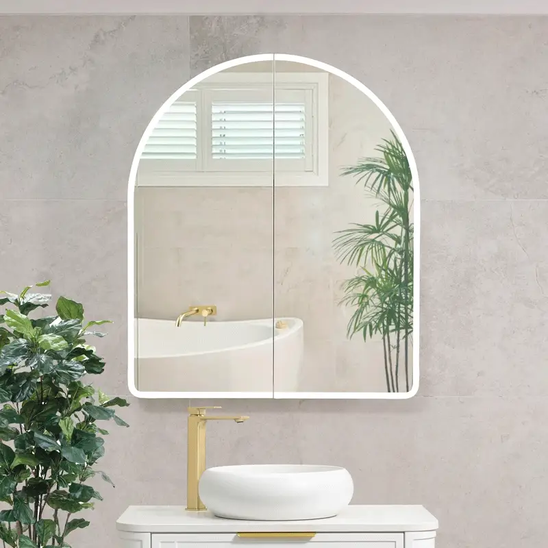Arco Arch 850mm x 1000mm Frontlit LED Mirrored Shaving Cabinet, Matte White