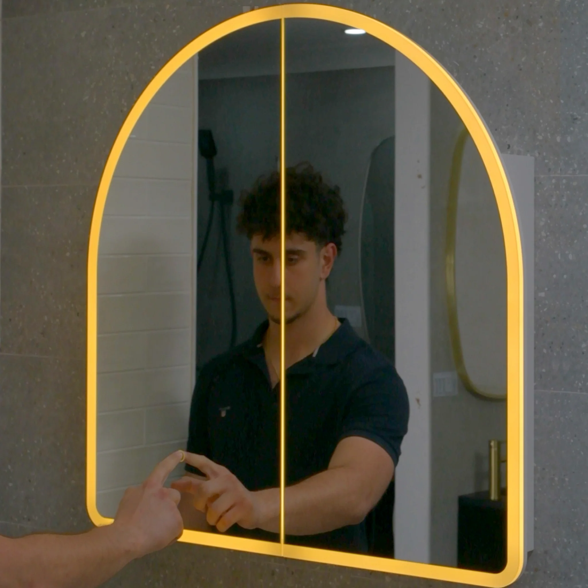 Arco Arch 850mm x 1000mm Frontlit LED Mirrored Shaving Cabinet, Matte White - Image 10