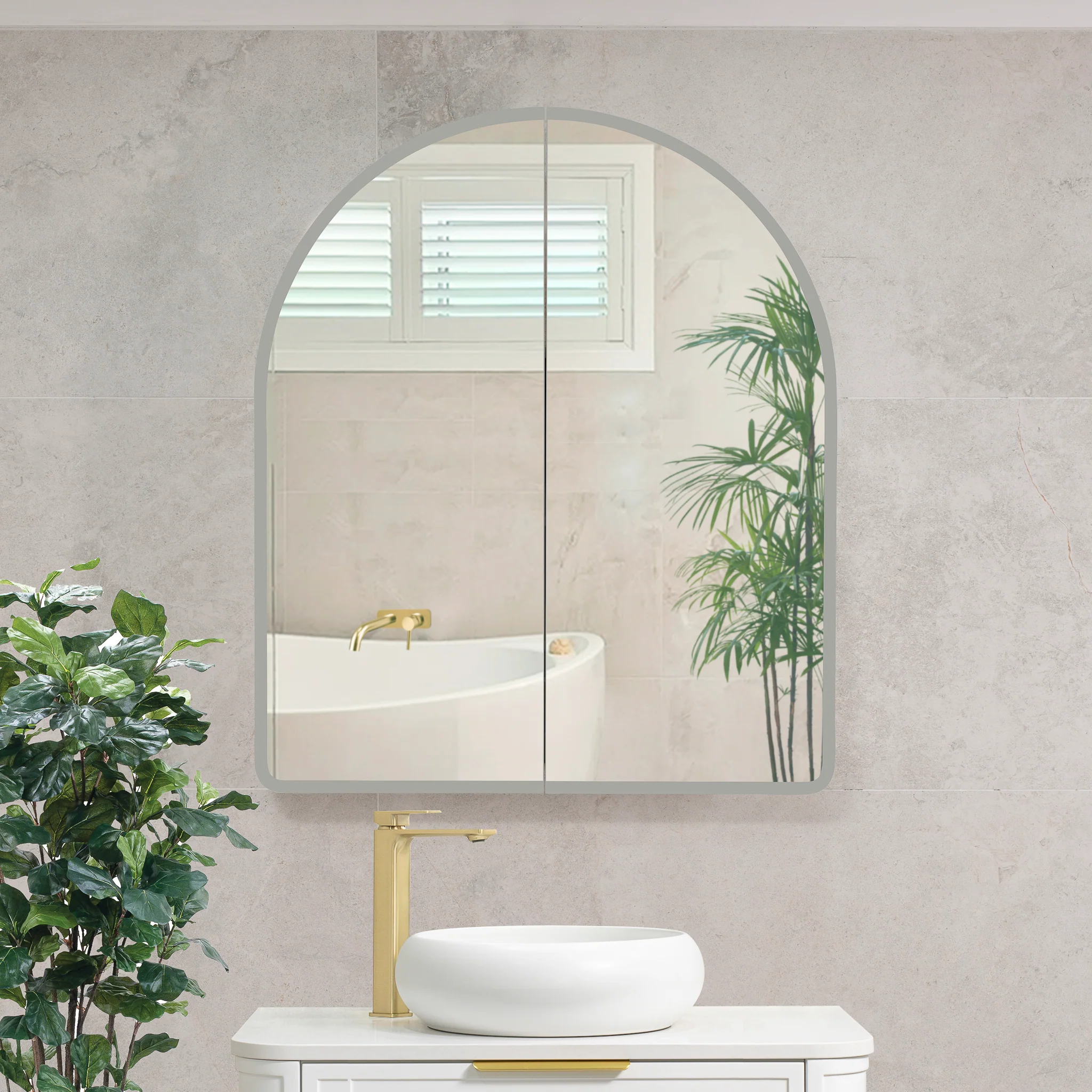 Arco Arch 850mm x 1000mm Frontlit LED Mirrored Shaving Cabinet, Matte White - Image 11