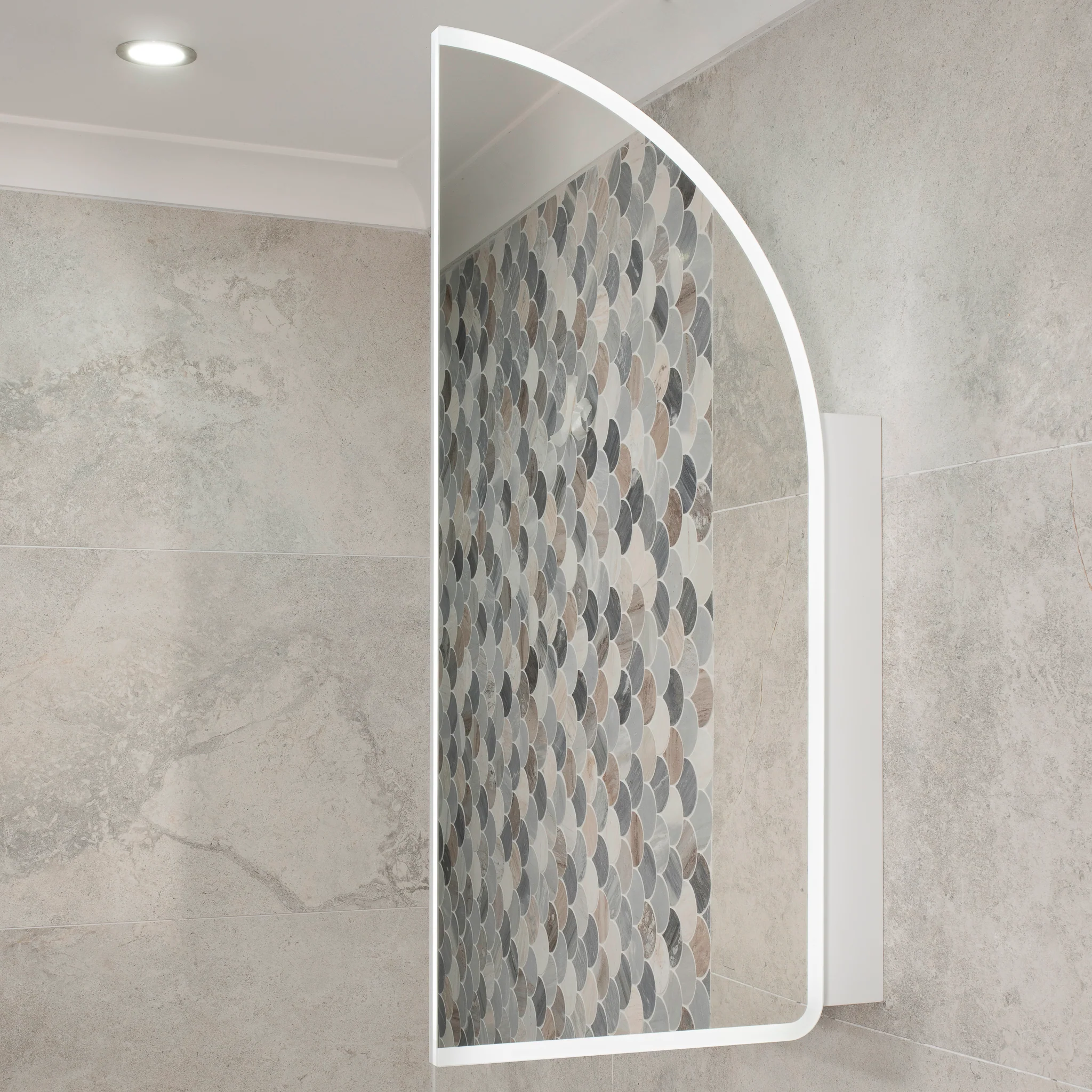 Arco Arch 850mm x 1000mm Frontlit LED Mirrored Shaving Cabinet, Matte White - Image 12