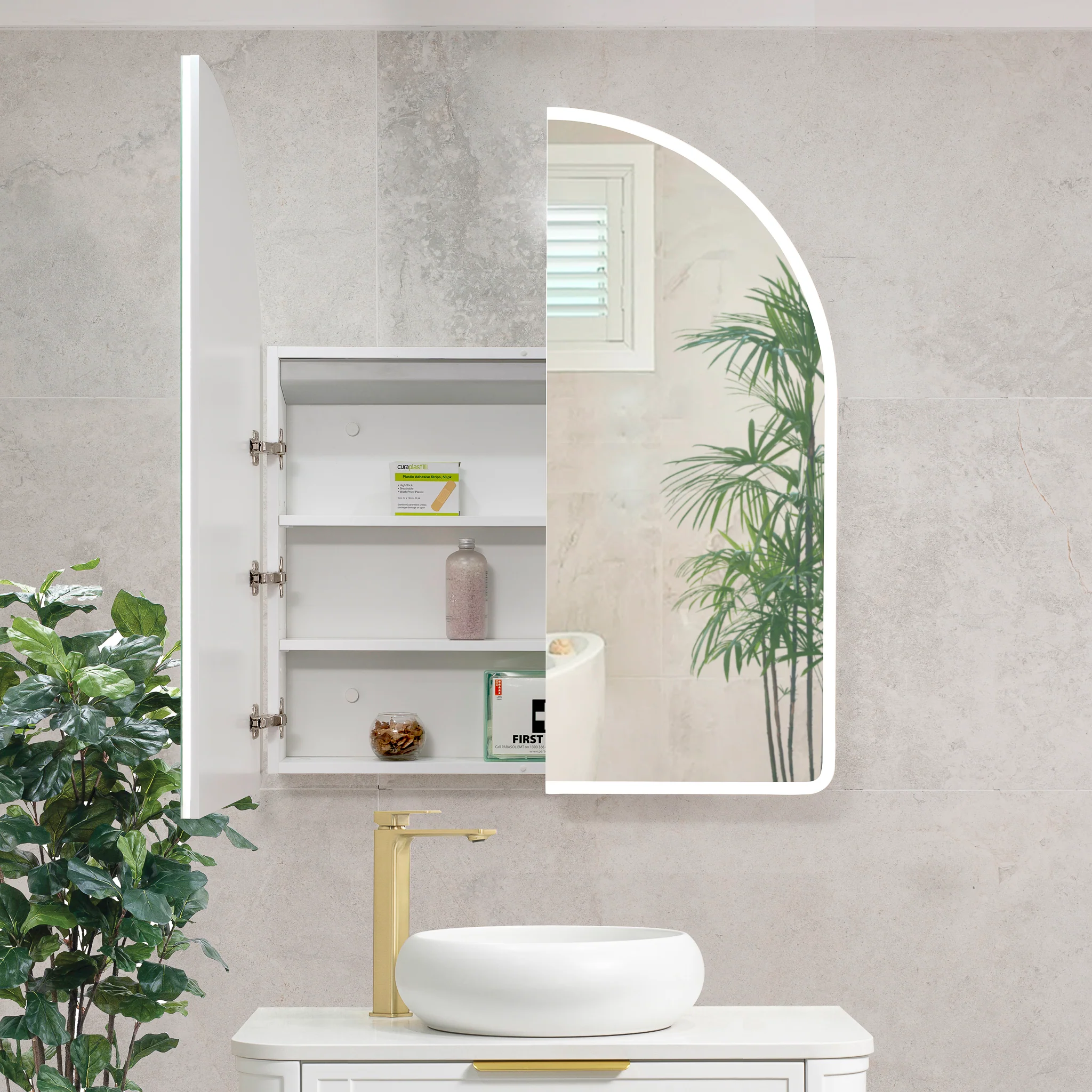 Arco Arch 850mm x 1000mm Frontlit LED Mirrored Shaving Cabinet, Matte White - Image 13
