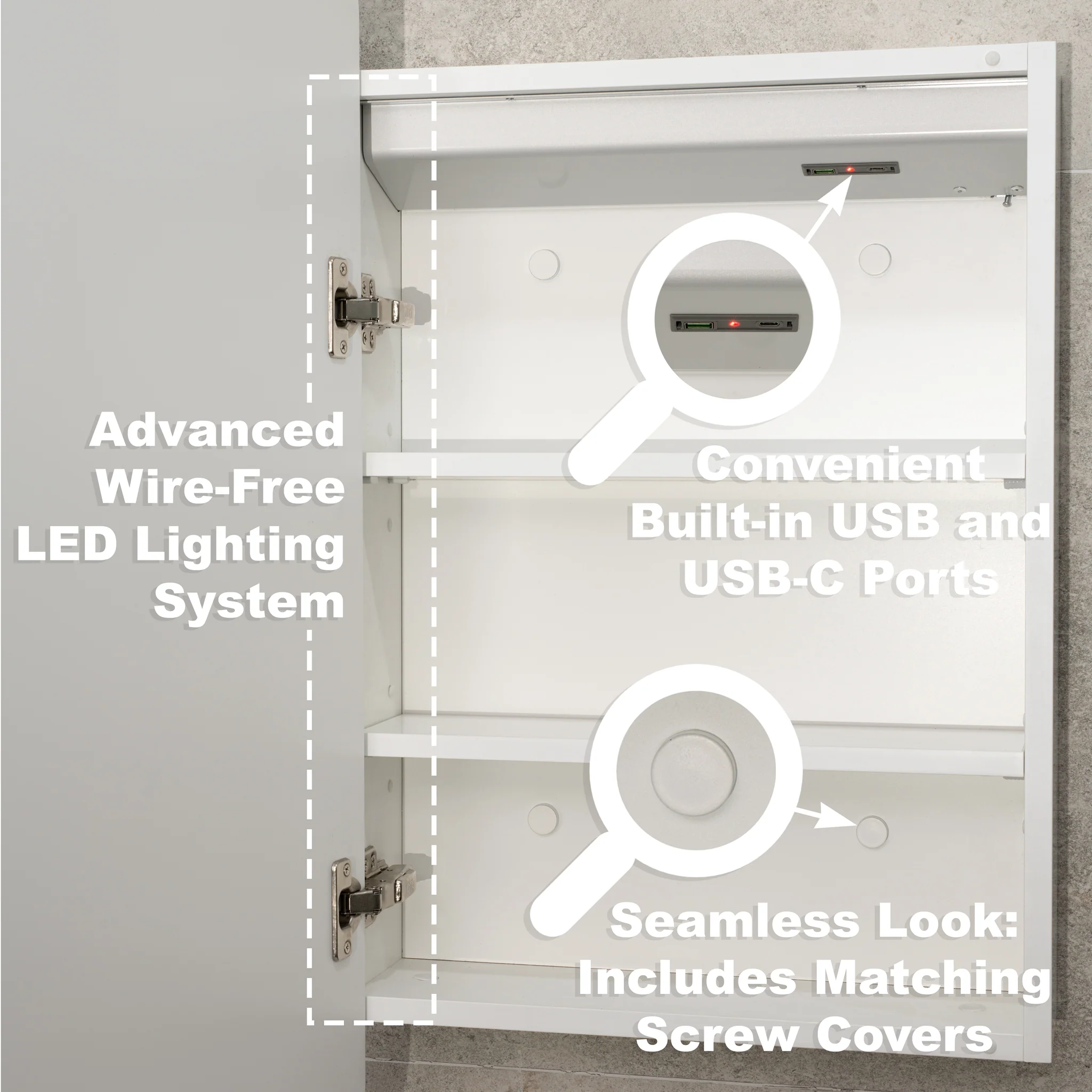 Arco Arch 550mm x 1000mm Frontlit LED Mirrored Shaving Cabinet, Matte White - Image 7