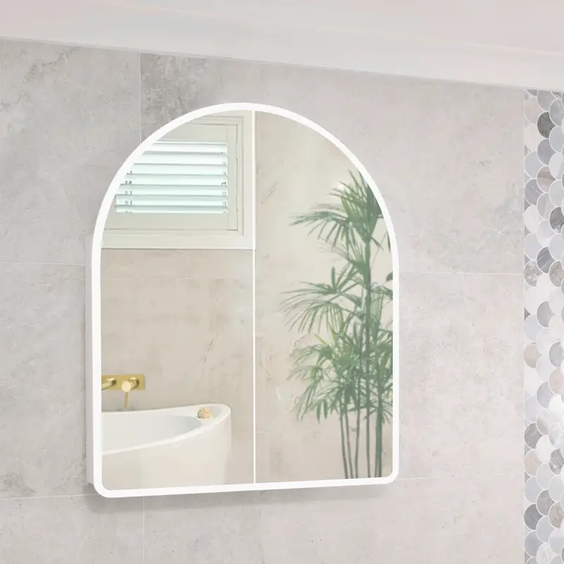 Arco Arch 850mm x 1000mm Frontlit LED Mirrored Shaving Cabinet, Matte White - Image 2